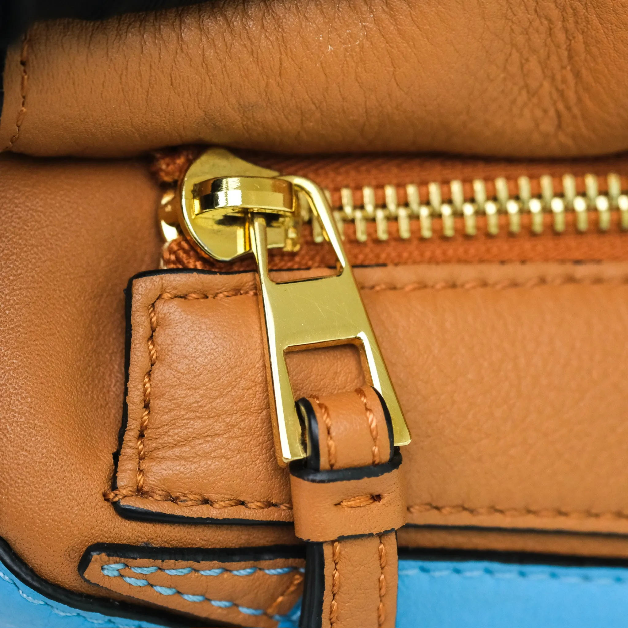 Loewe Small Rugby Puzzle Blue Tan Calfskin