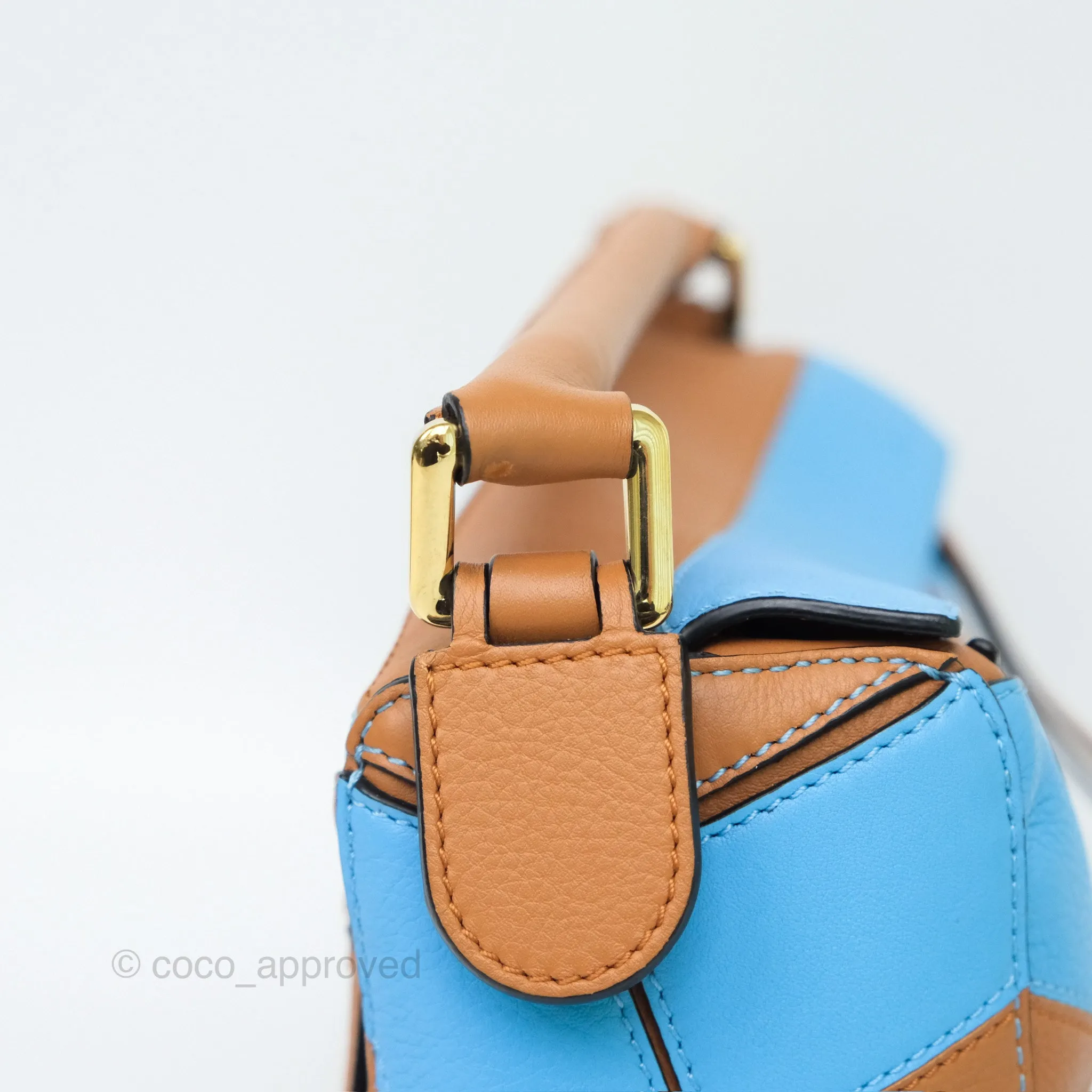 Loewe Small Rugby Puzzle Blue Tan Calfskin