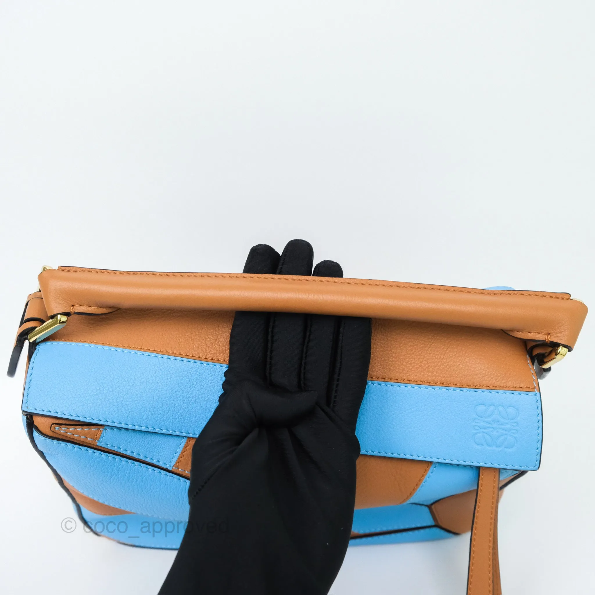 Loewe Small Rugby Puzzle Blue Tan Calfskin