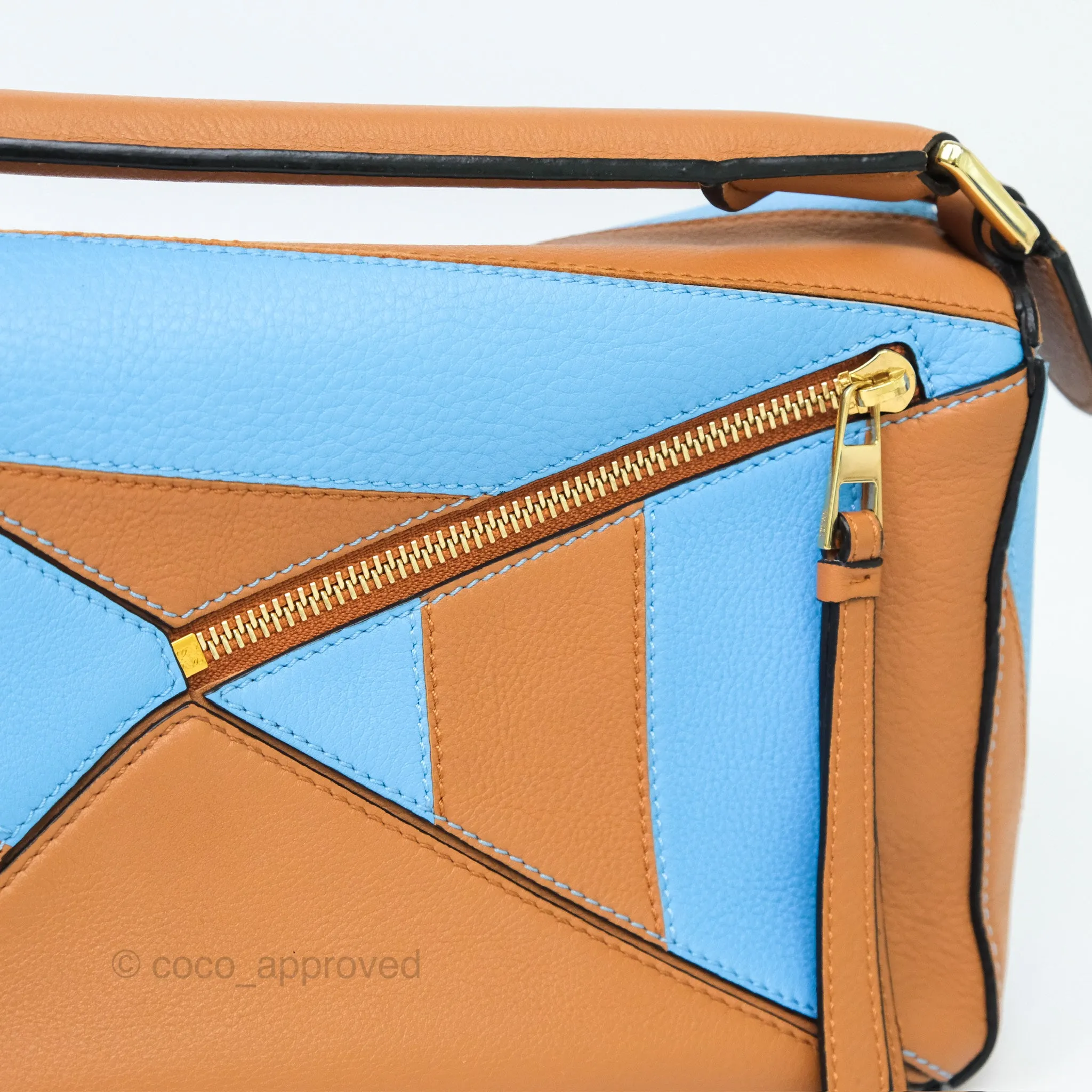Loewe Small Rugby Puzzle Blue Tan Calfskin