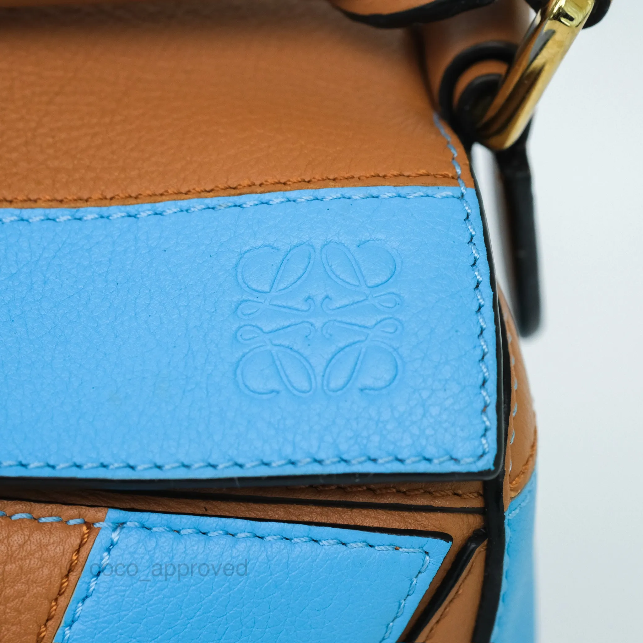 Loewe Small Rugby Puzzle Blue Tan Calfskin