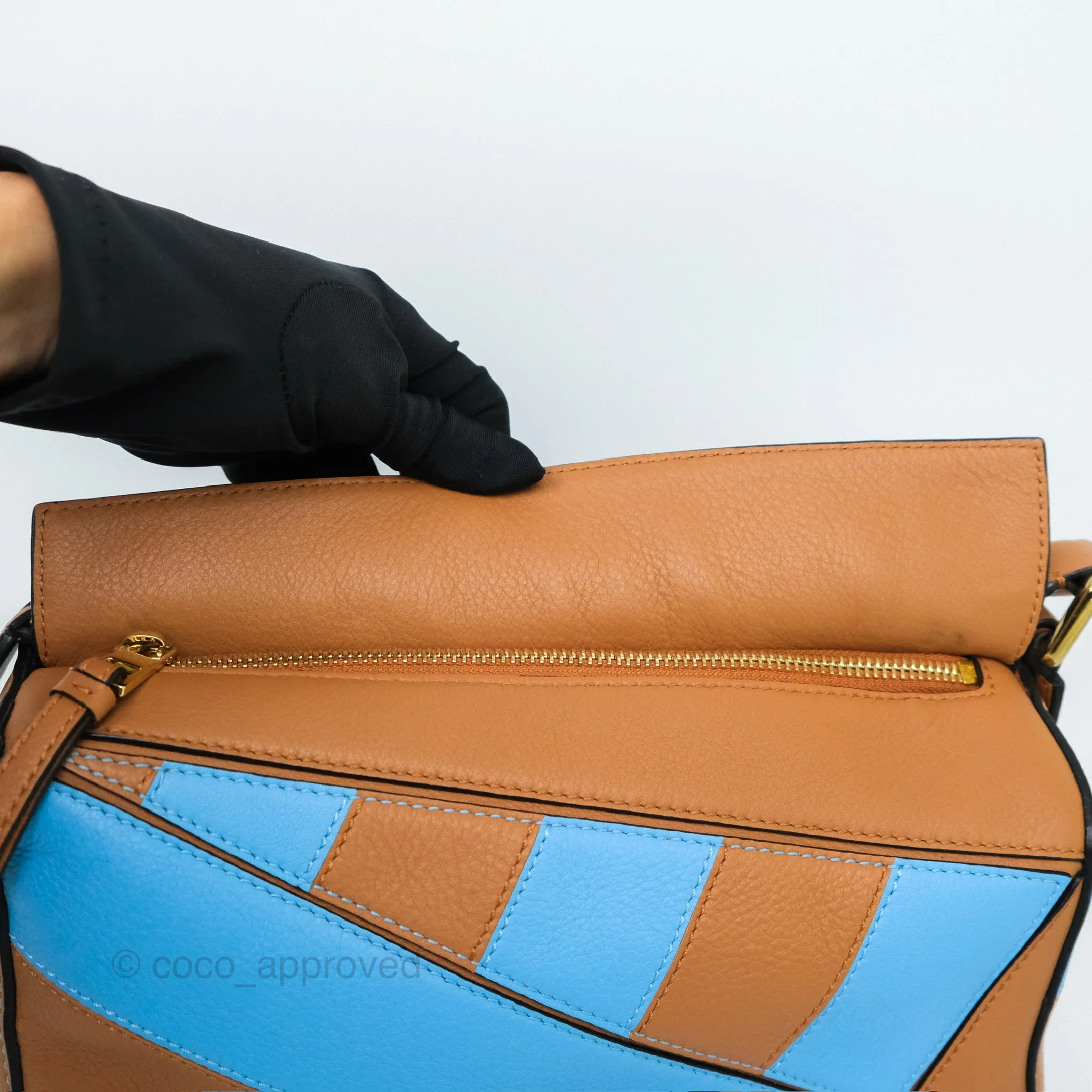 Loewe Small Rugby Puzzle Blue Tan Calfskin
