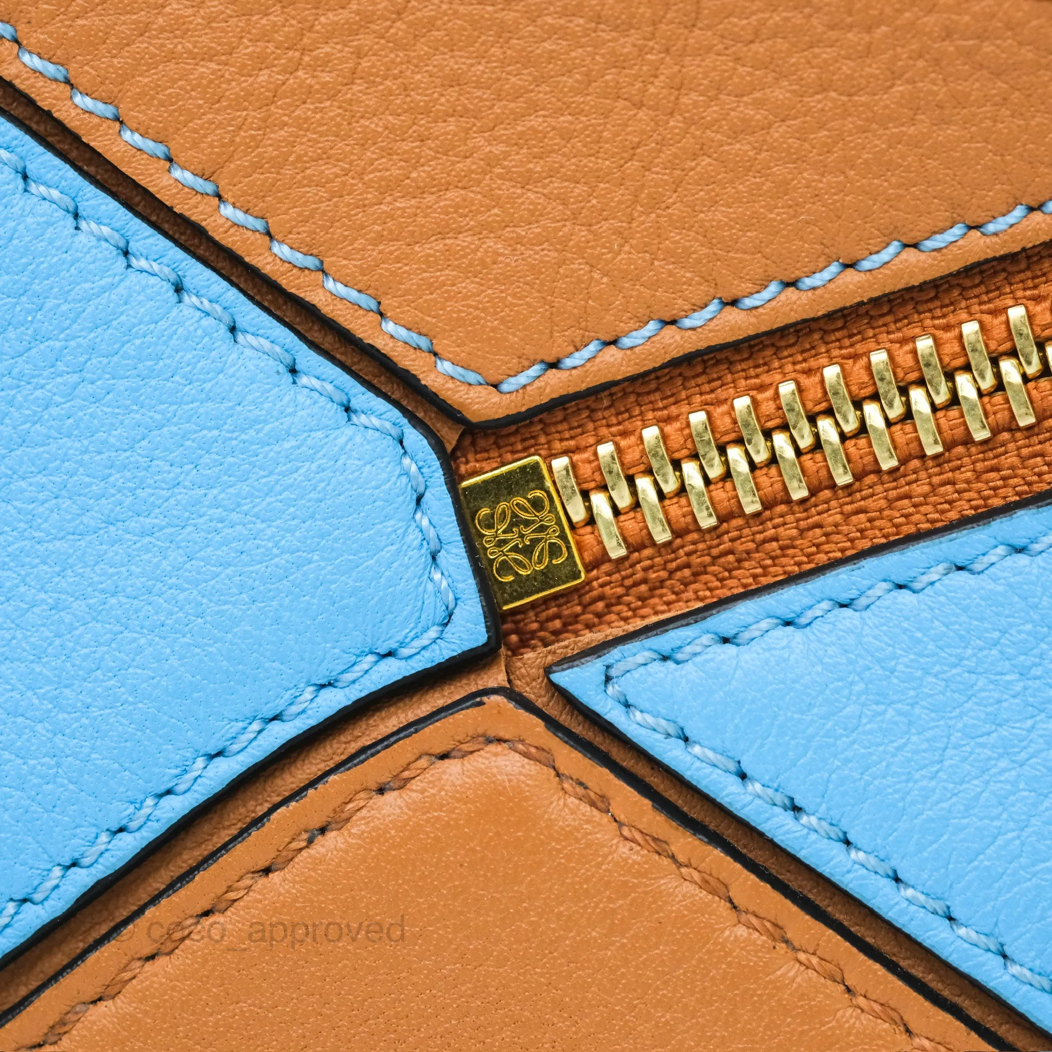 Loewe Small Rugby Puzzle Blue Tan Calfskin