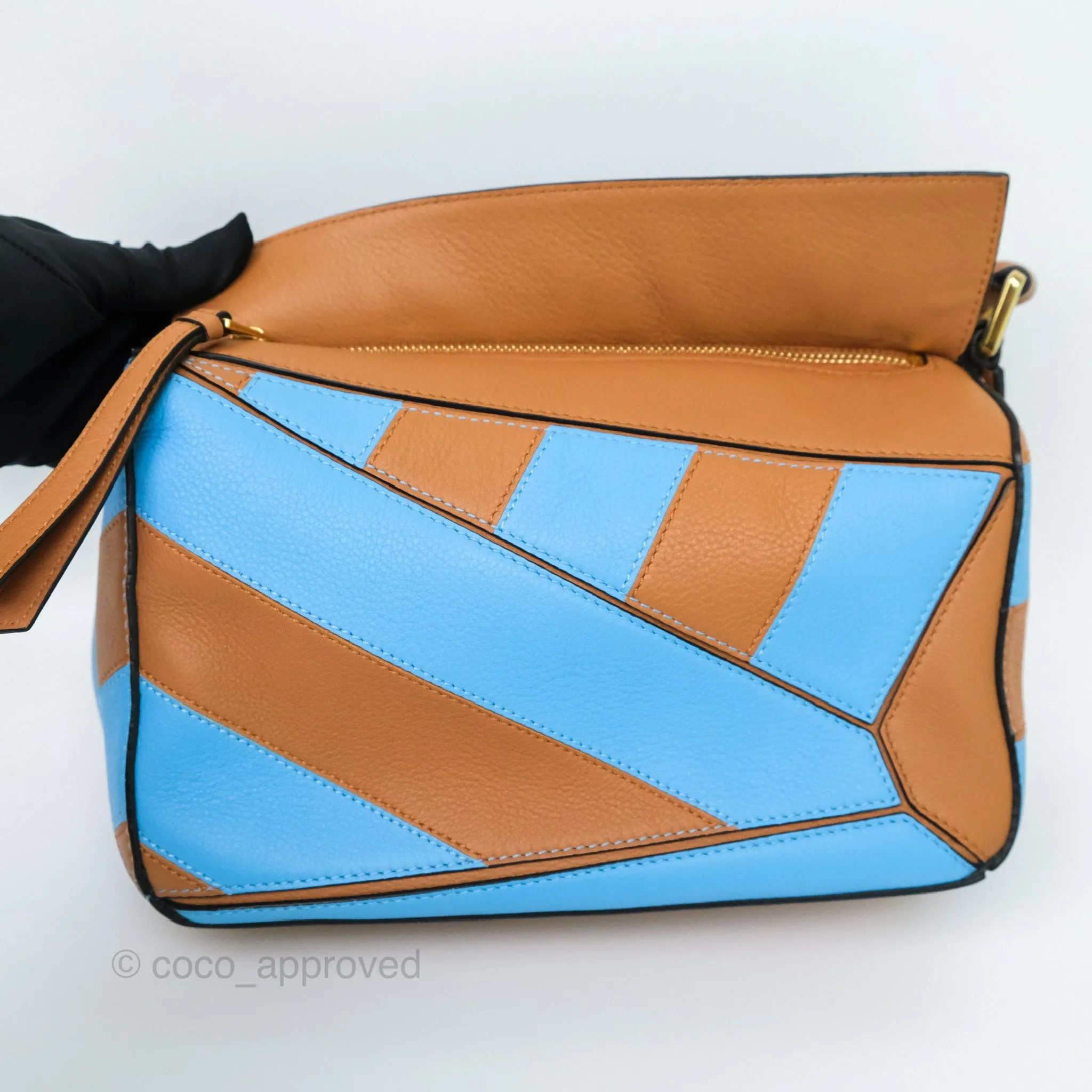 Loewe Small Rugby Puzzle Blue Tan Calfskin