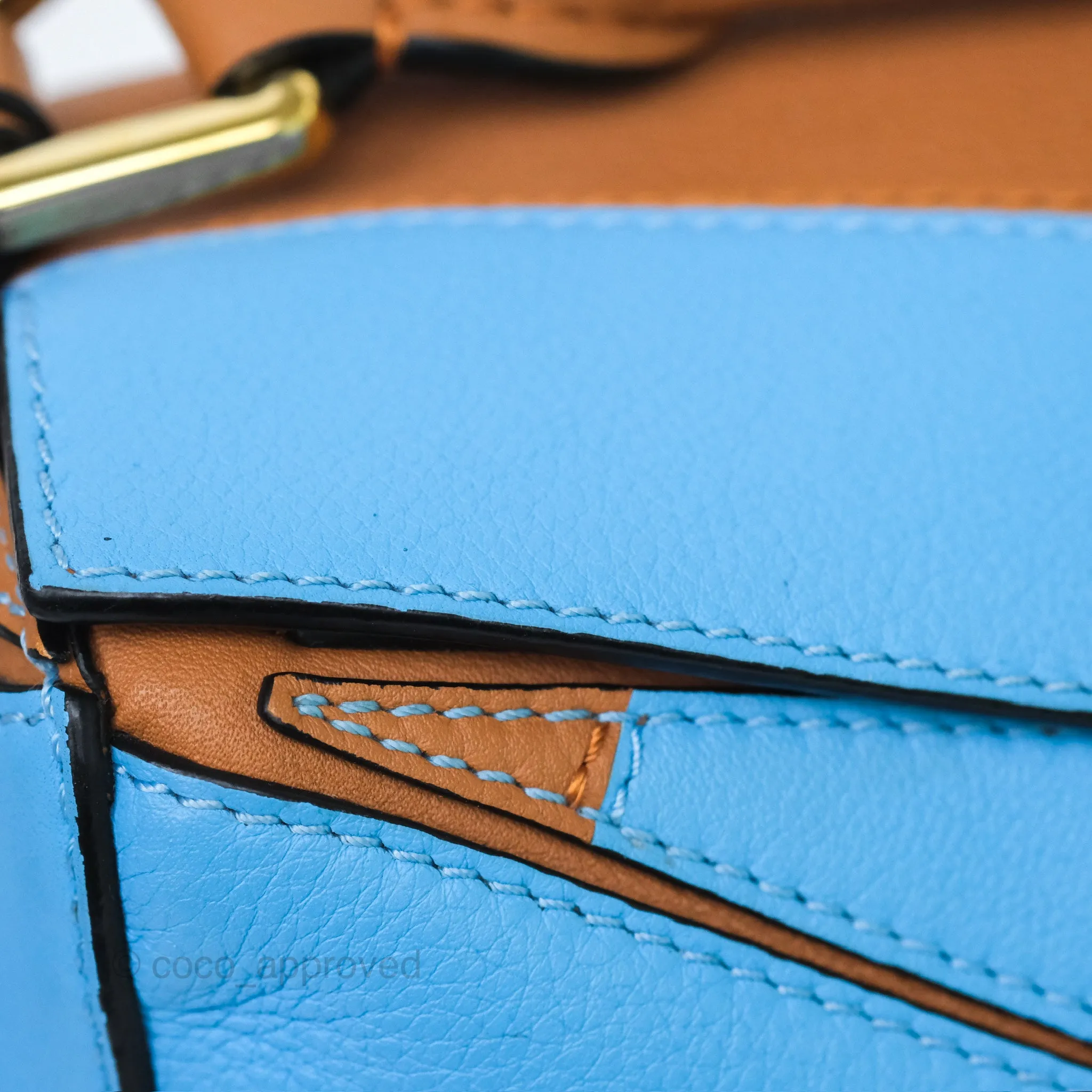 Loewe Small Rugby Puzzle Blue Tan Calfskin