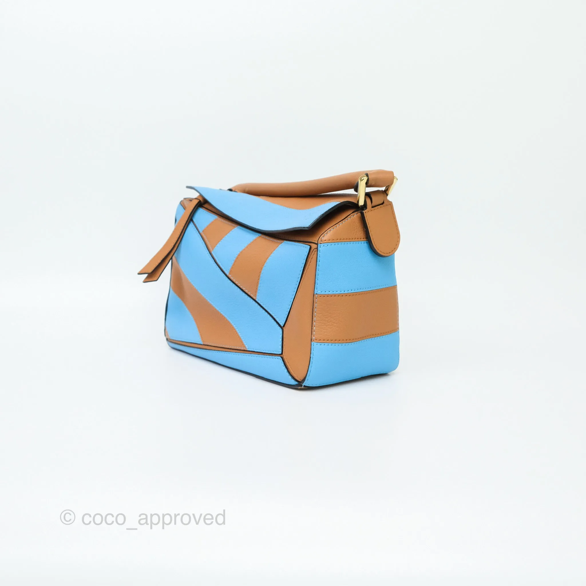 Loewe Small Rugby Puzzle Blue Tan Calfskin