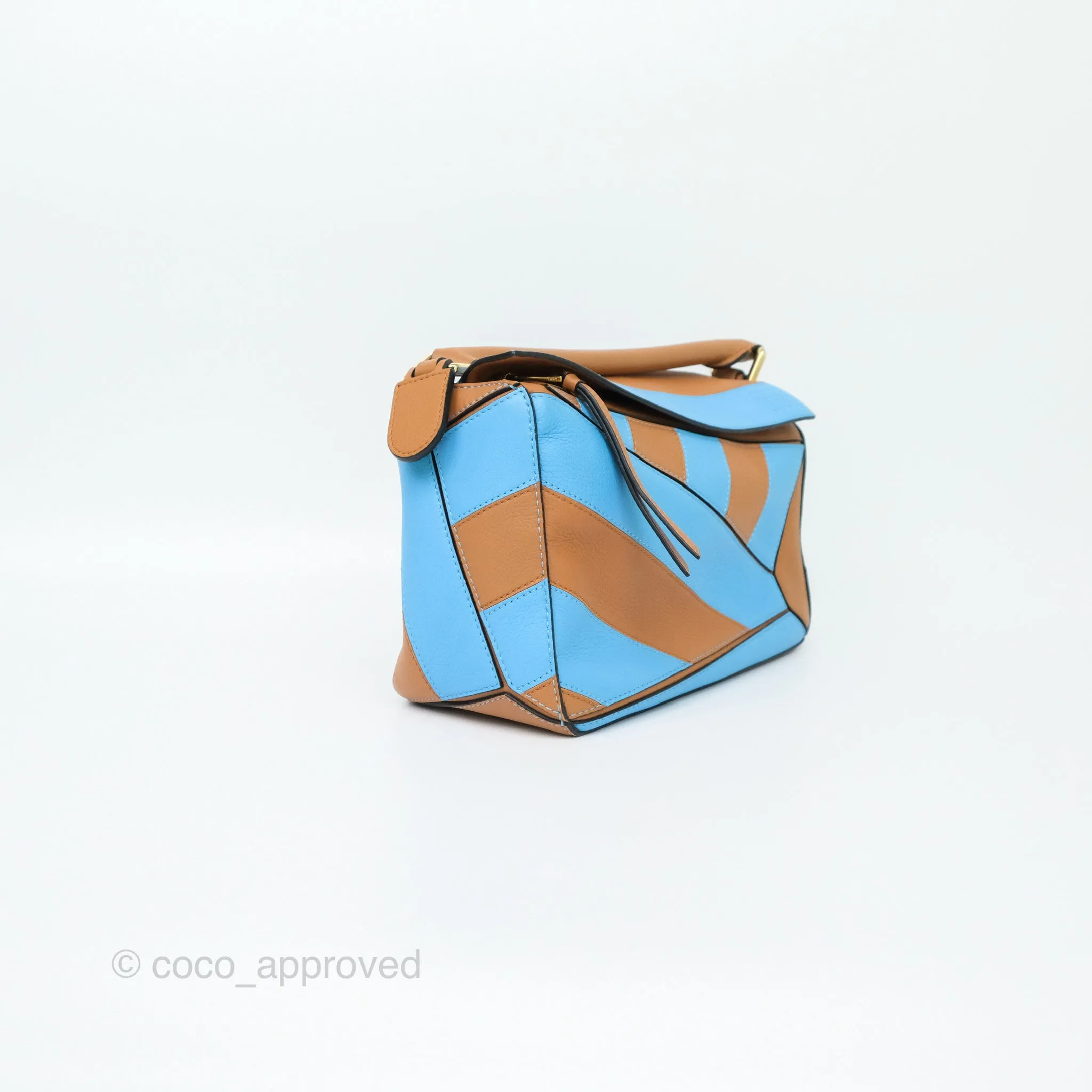 Loewe Small Rugby Puzzle Blue Tan Calfskin