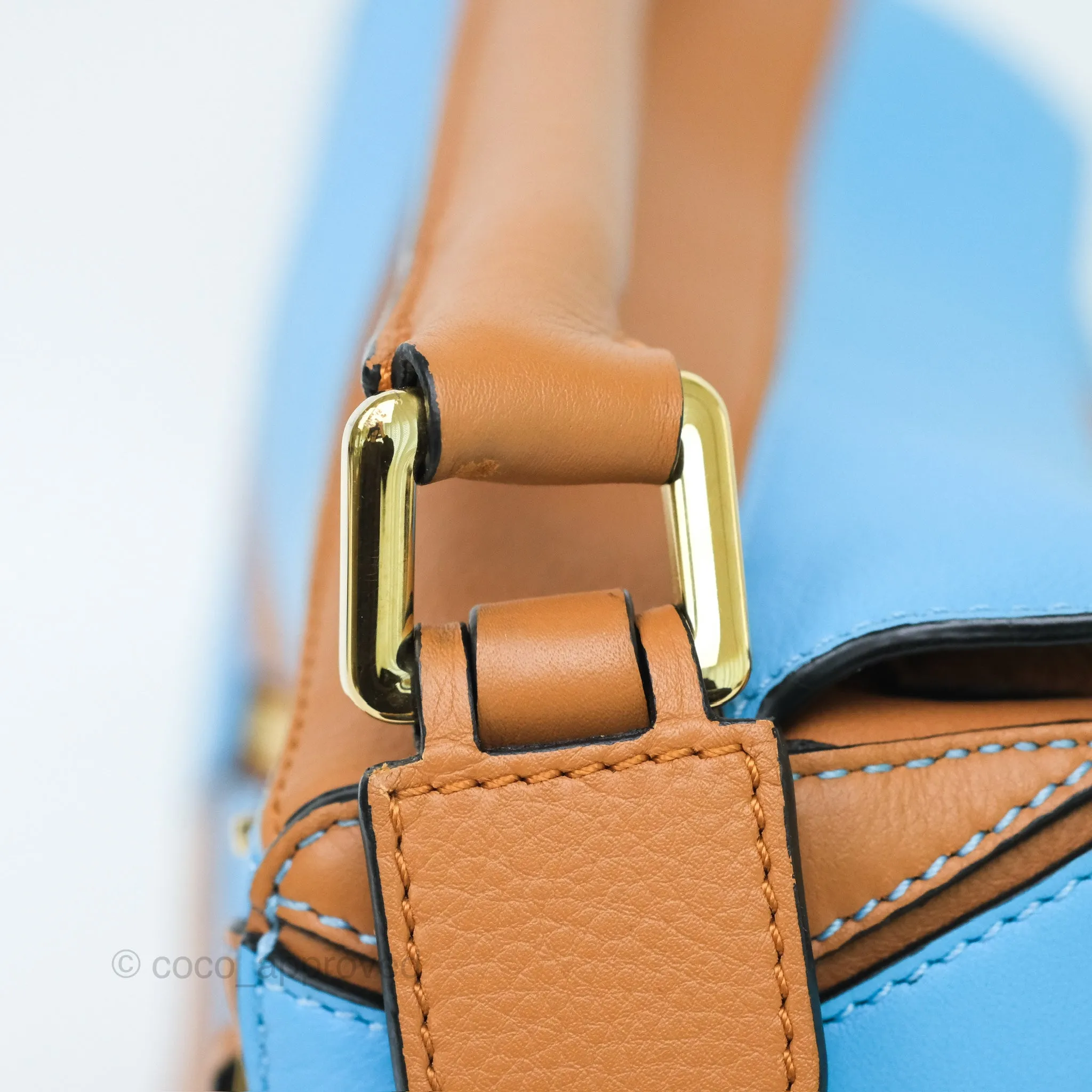 Loewe Small Rugby Puzzle Blue Tan Calfskin