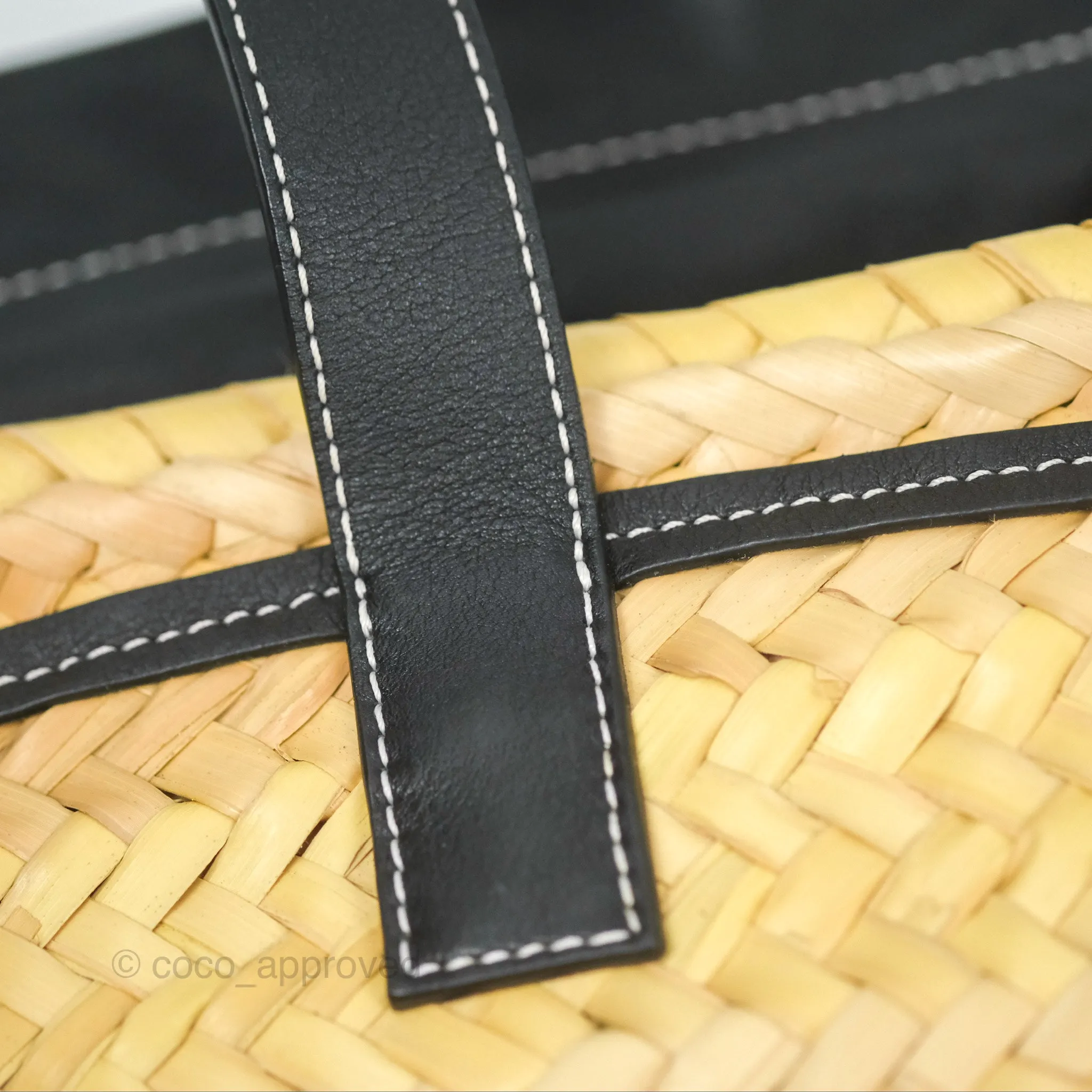 Loewe Woven Basket Bag Black Leather Natural Palm Leaf