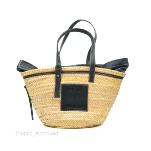Loewe Woven Basket Bag Black Leather Natural Palm Leaf