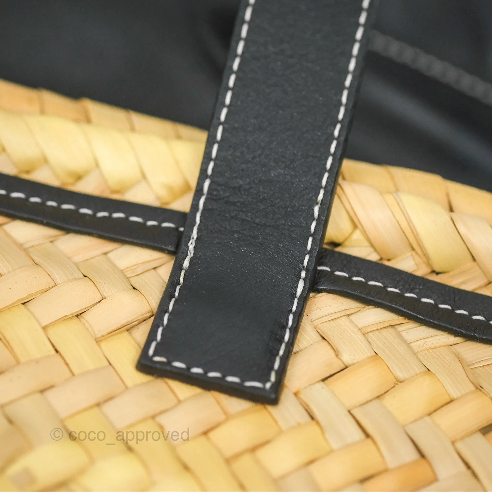 Loewe Woven Basket Bag Black Leather Natural Palm Leaf