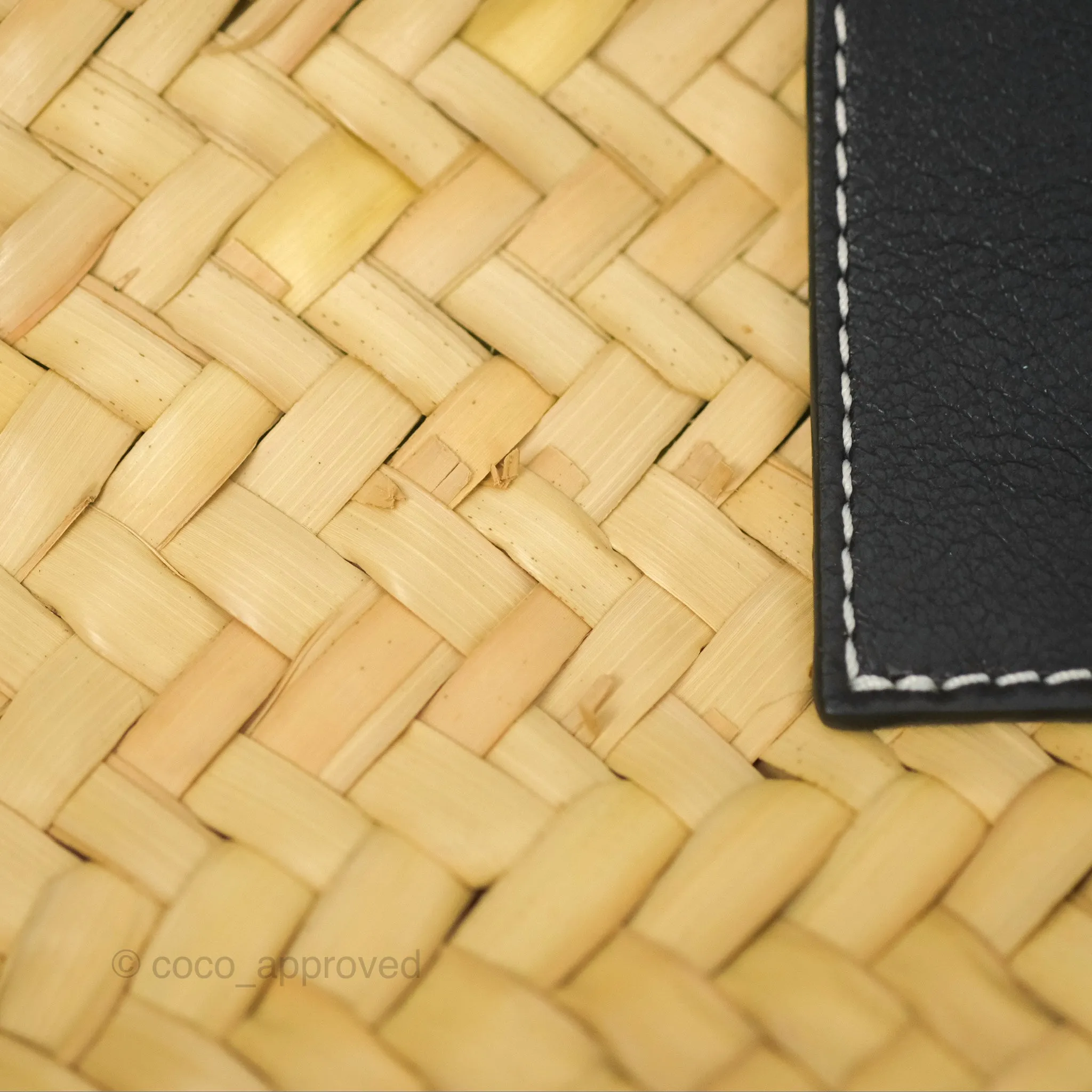 Loewe Woven Basket Bag Black Leather Natural Palm Leaf