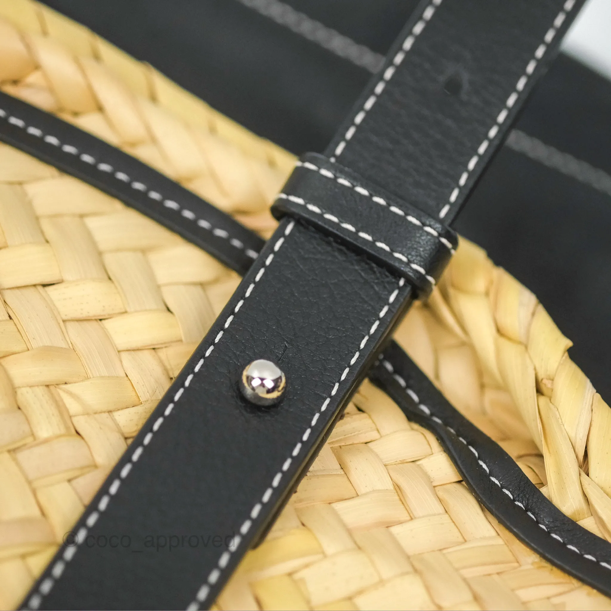 Loewe Woven Basket Bag Black Leather Natural Palm Leaf
