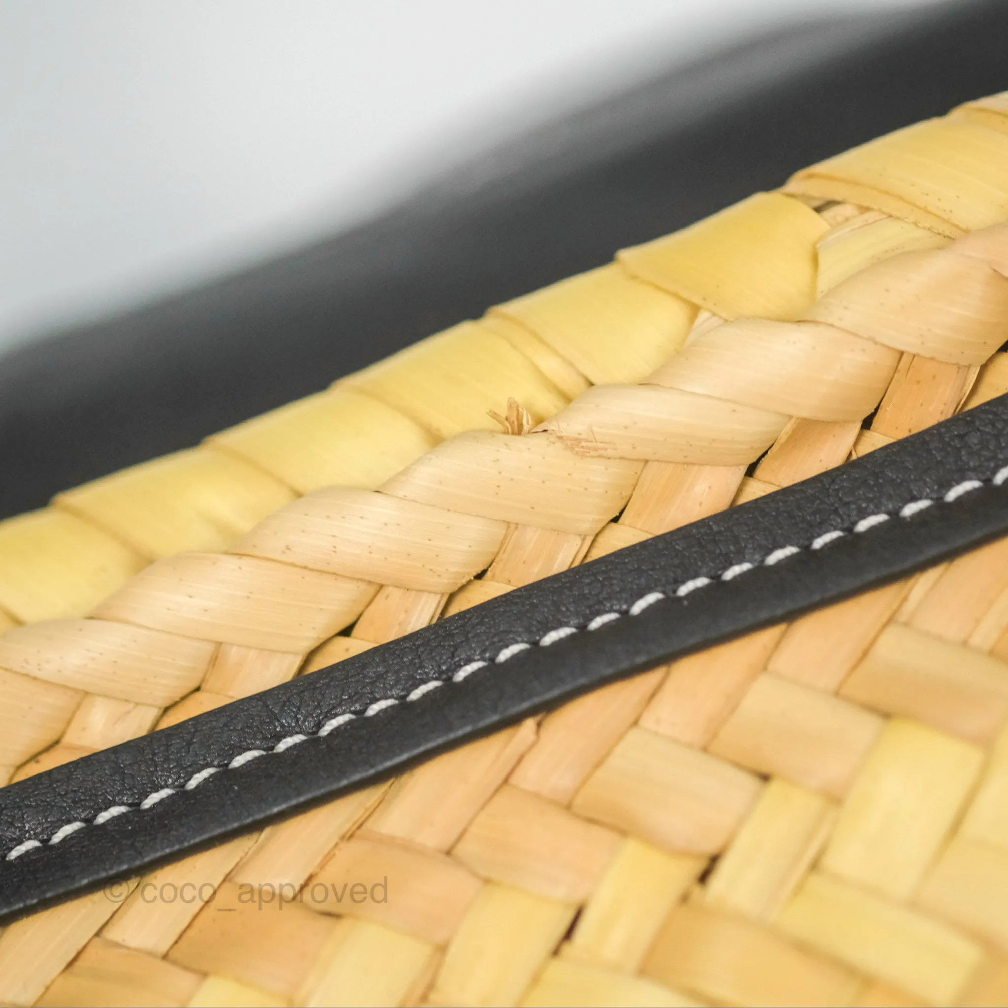 Loewe Woven Basket Bag Black Leather Natural Palm Leaf