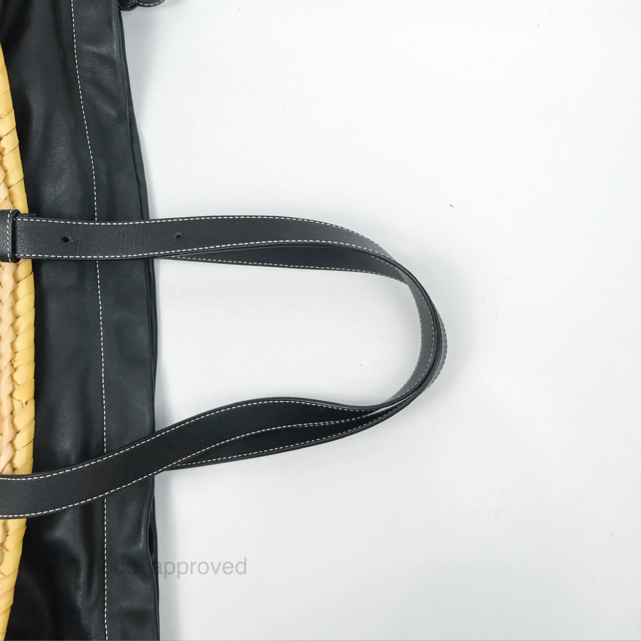 Loewe Woven Basket Bag Black Leather Natural Palm Leaf