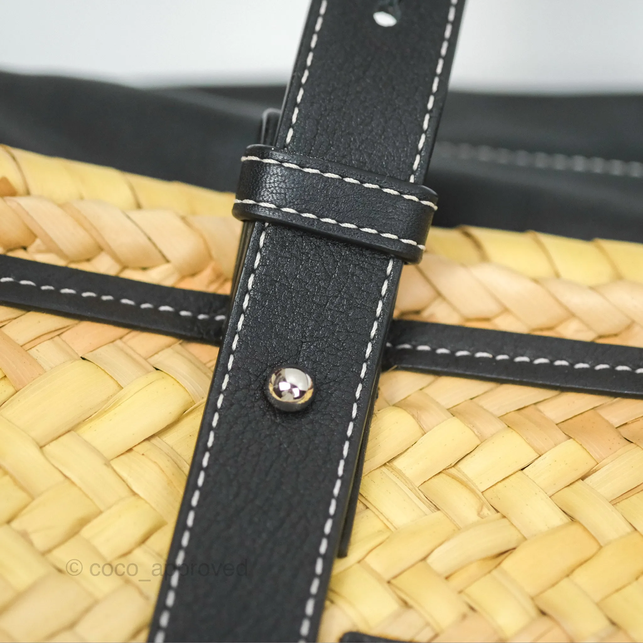 Loewe Woven Basket Bag Black Leather Natural Palm Leaf