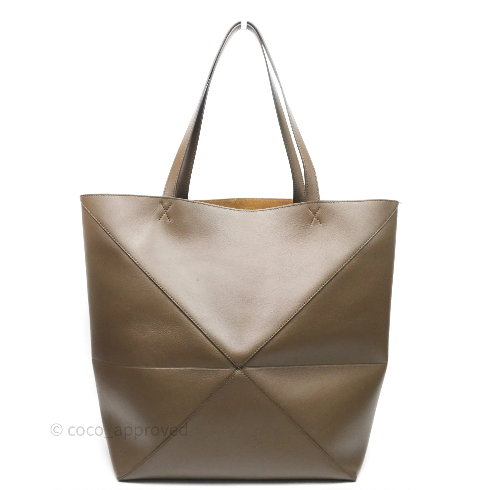 Loewe XL Puzzle Fold Tote In Shiny Calfskin Umber