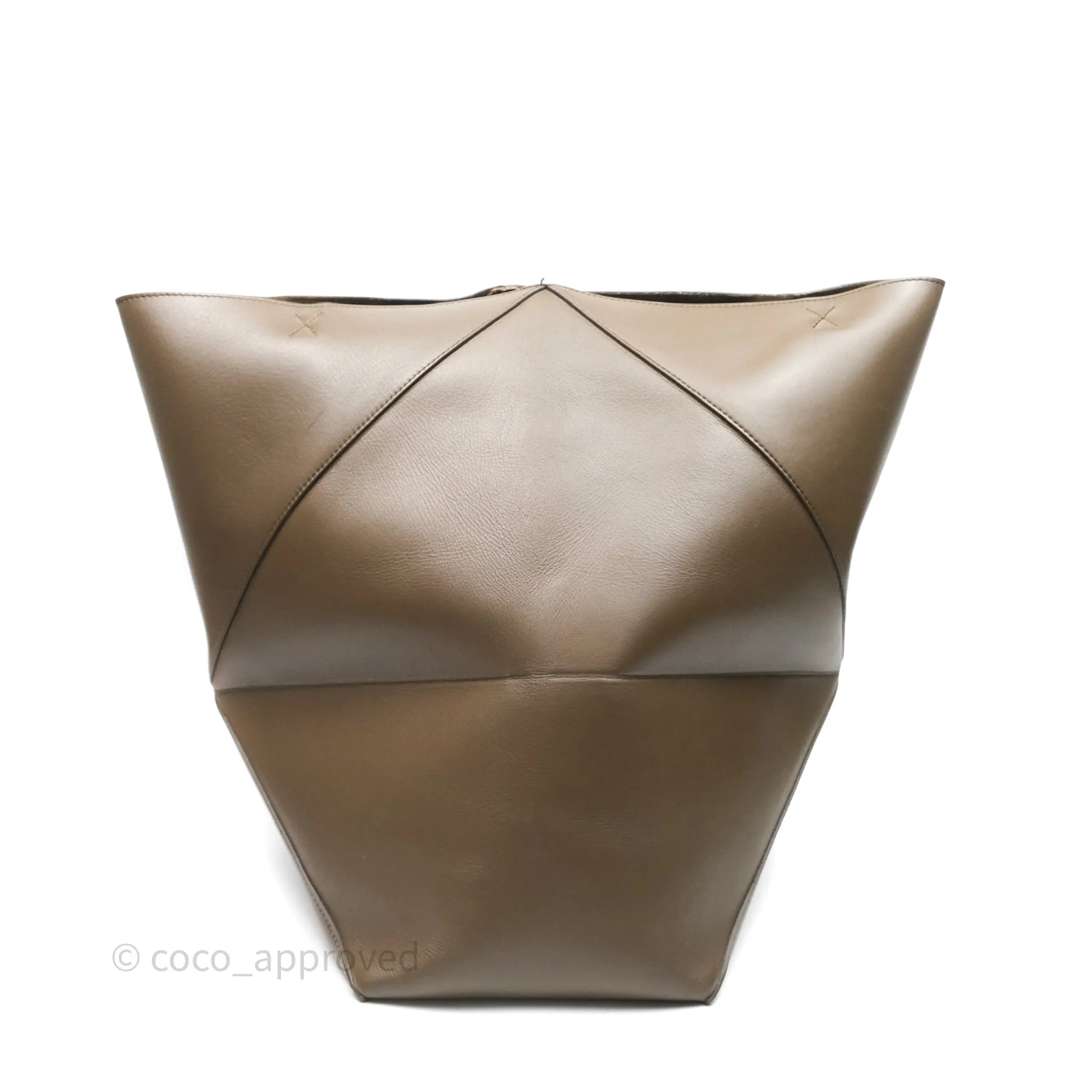Loewe XL Puzzle Fold Tote In Shiny Calfskin Umber