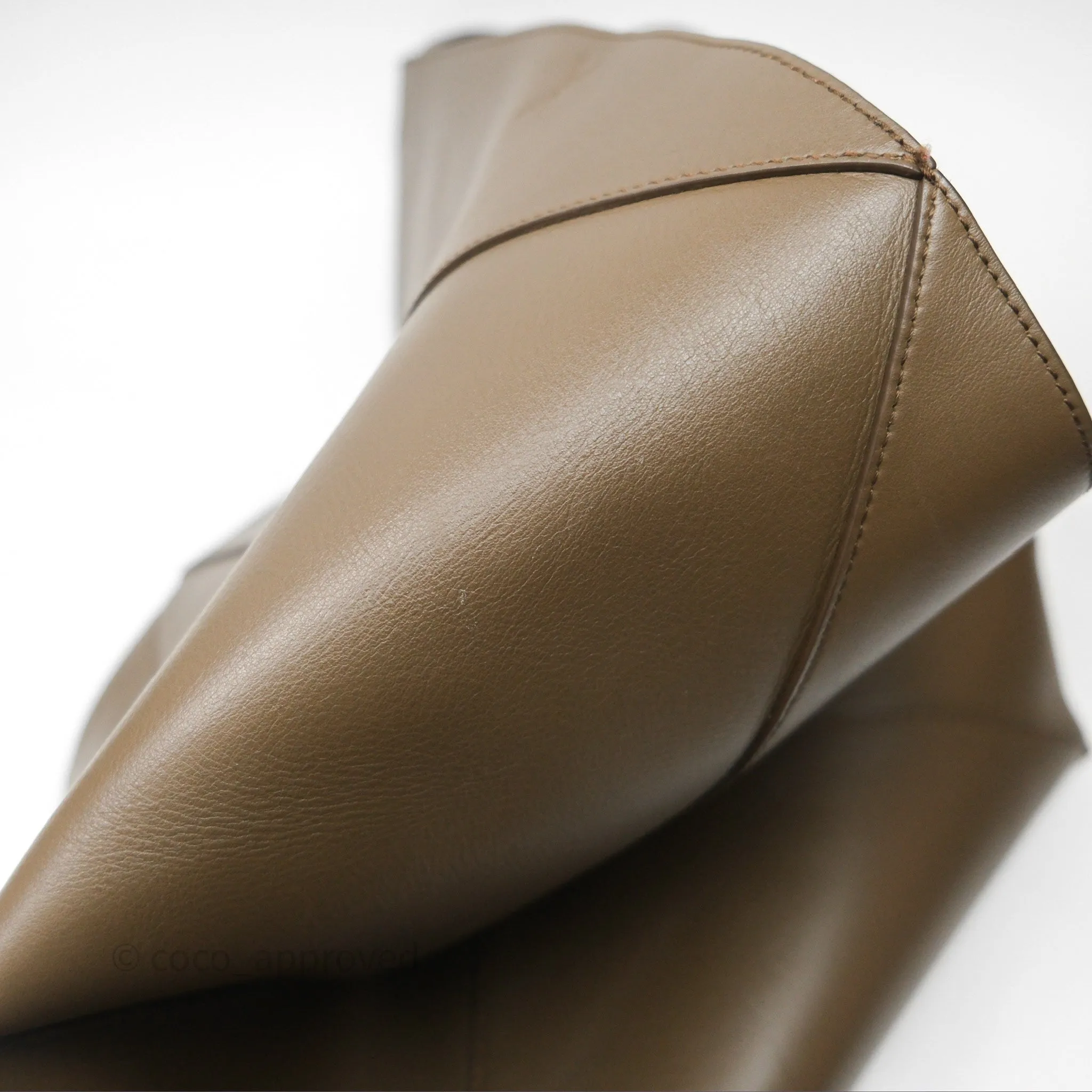 Loewe XL Puzzle Fold Tote In Shiny Calfskin Umber