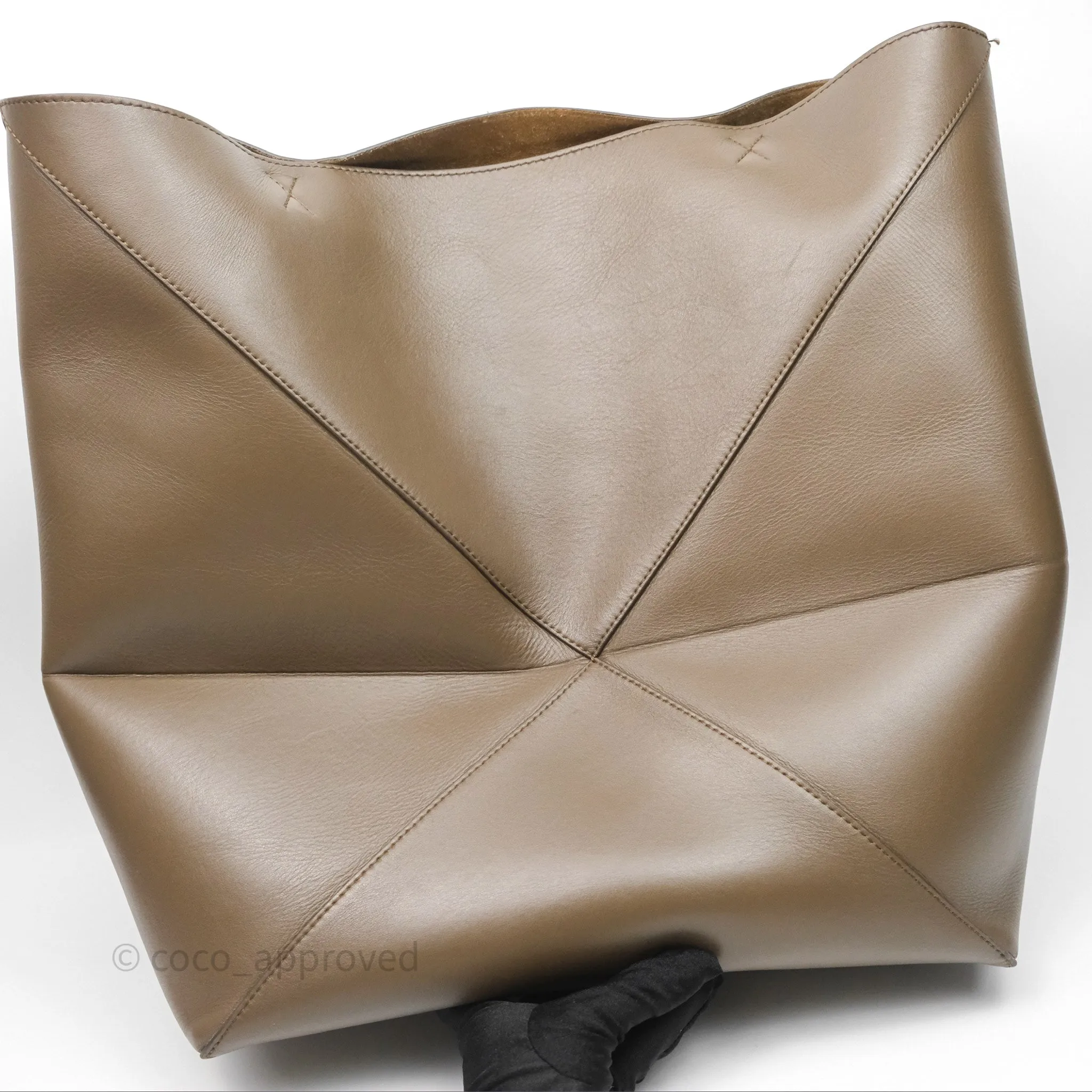 Loewe XL Puzzle Fold Tote In Shiny Calfskin Umber