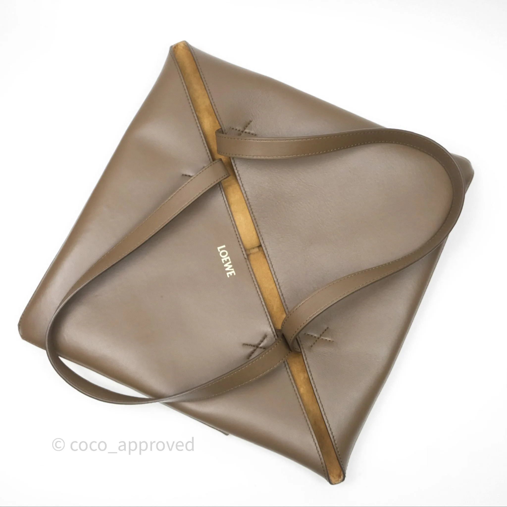 Loewe XL Puzzle Fold Tote In Shiny Calfskin Umber