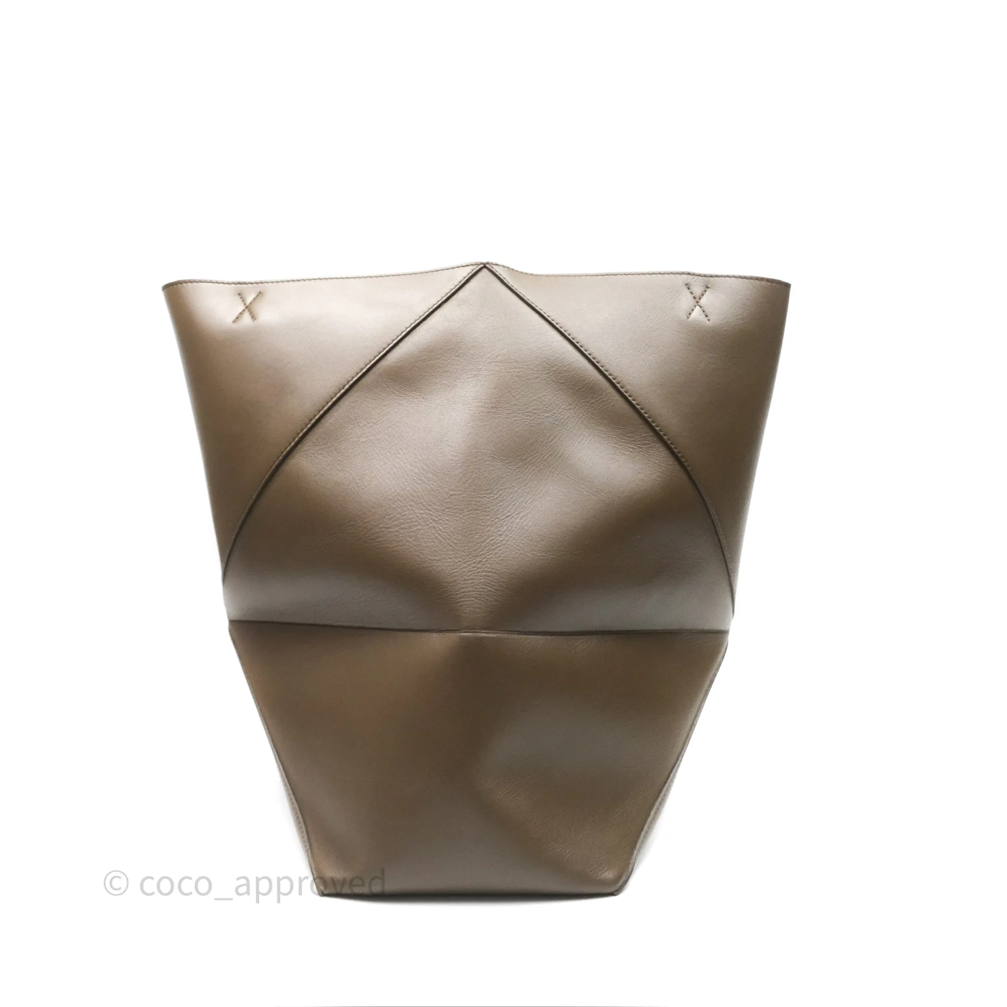 Loewe XL Puzzle Fold Tote In Shiny Calfskin Umber