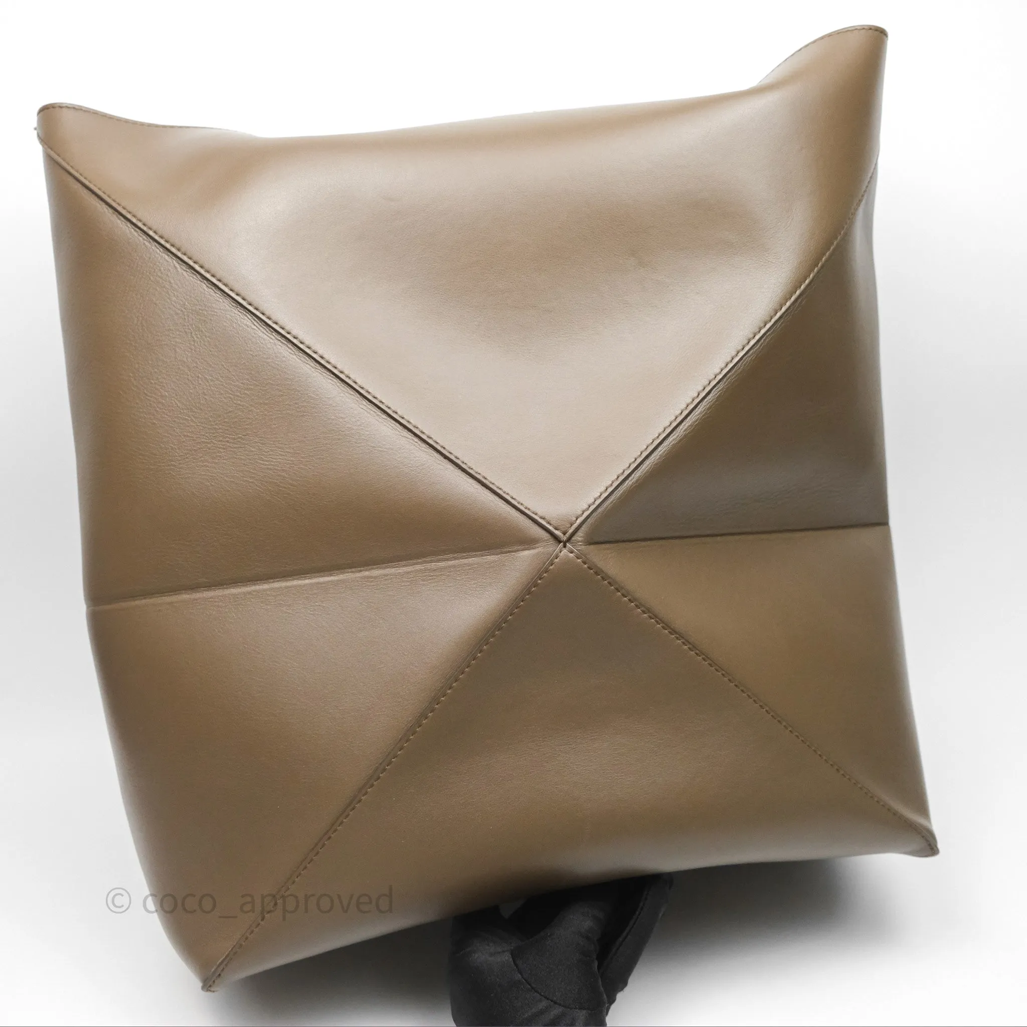 Loewe XL Puzzle Fold Tote In Shiny Calfskin Umber