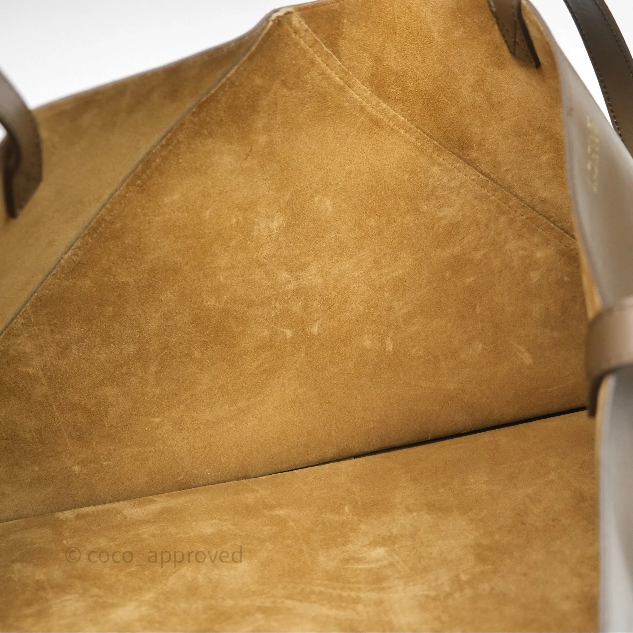 Loewe XL Puzzle Fold Tote In Shiny Calfskin Umber