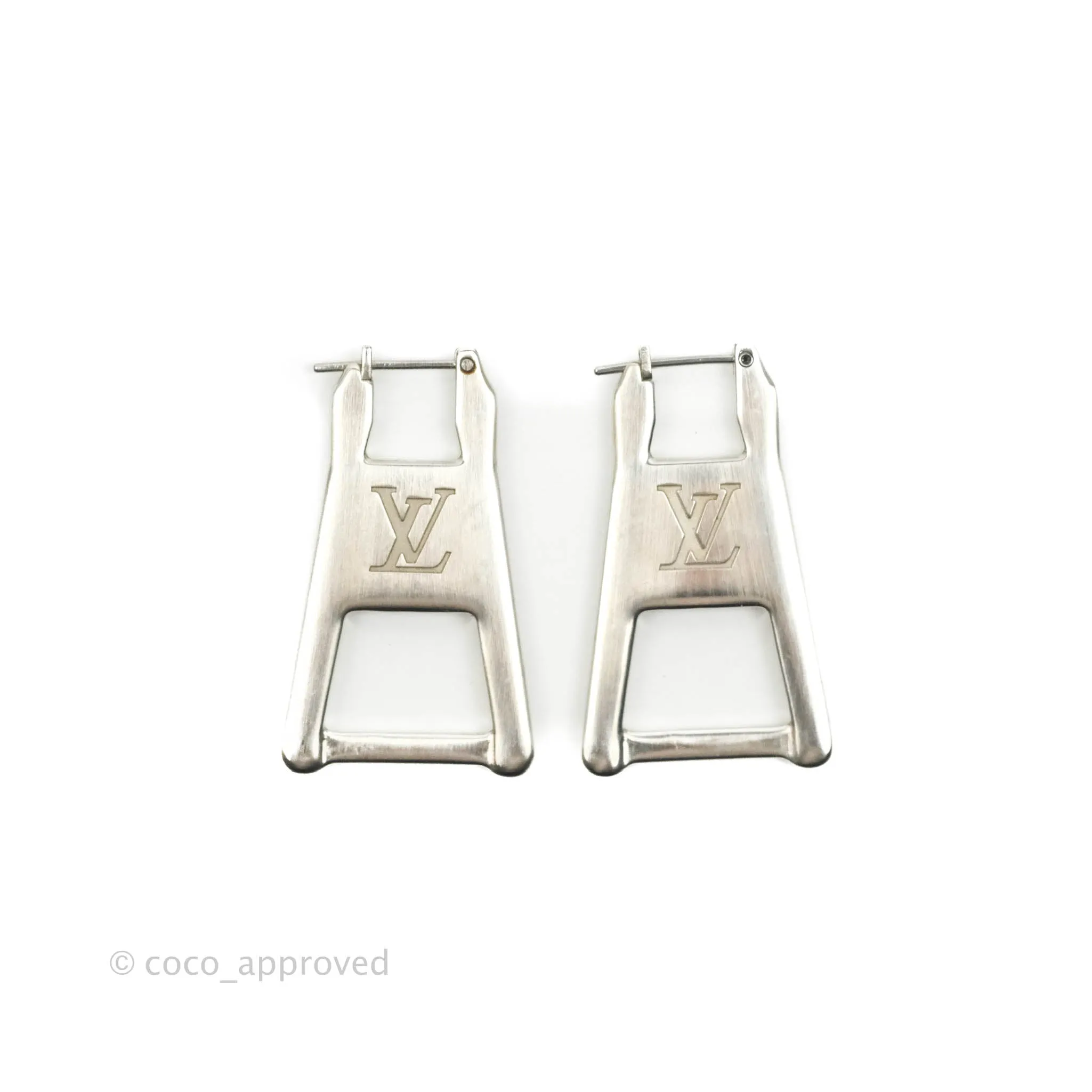 Louis Vuitton Zip Earrings Silver Tone