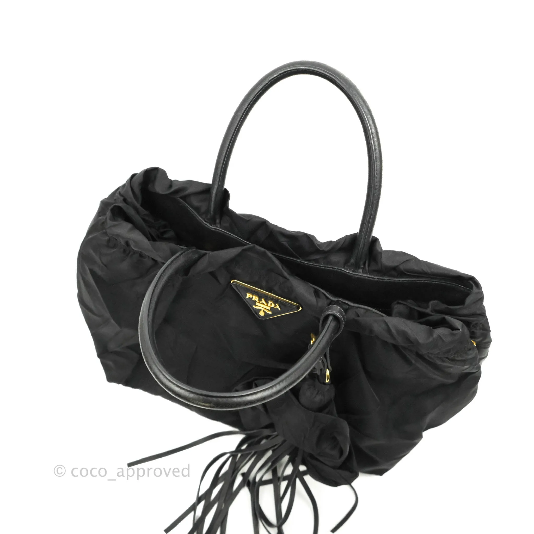 Prada Black Nylon Tassel Tote Bag Gold Hardware