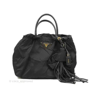Prada Black Nylon Tassel Tote Bag Gold Hardware