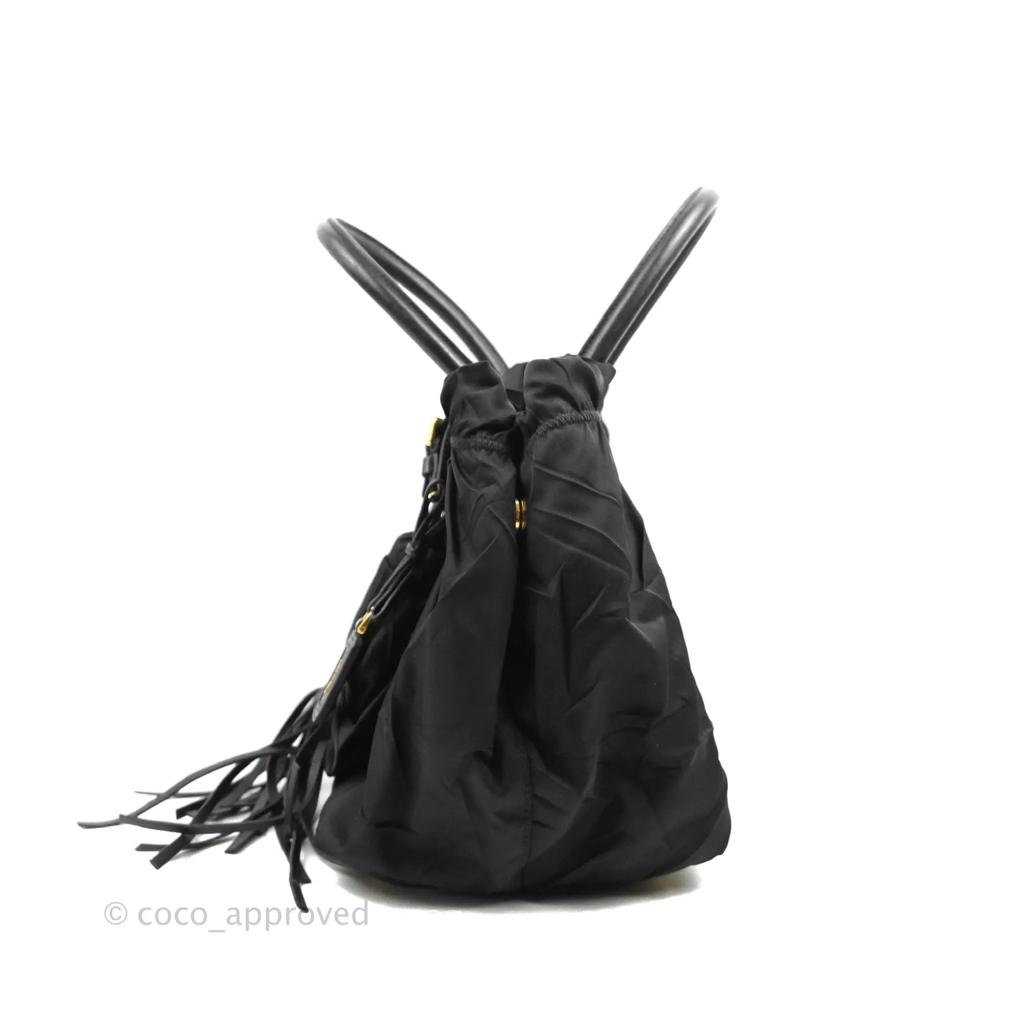Prada Black Nylon Tassel Tote Bag Gold Hardware