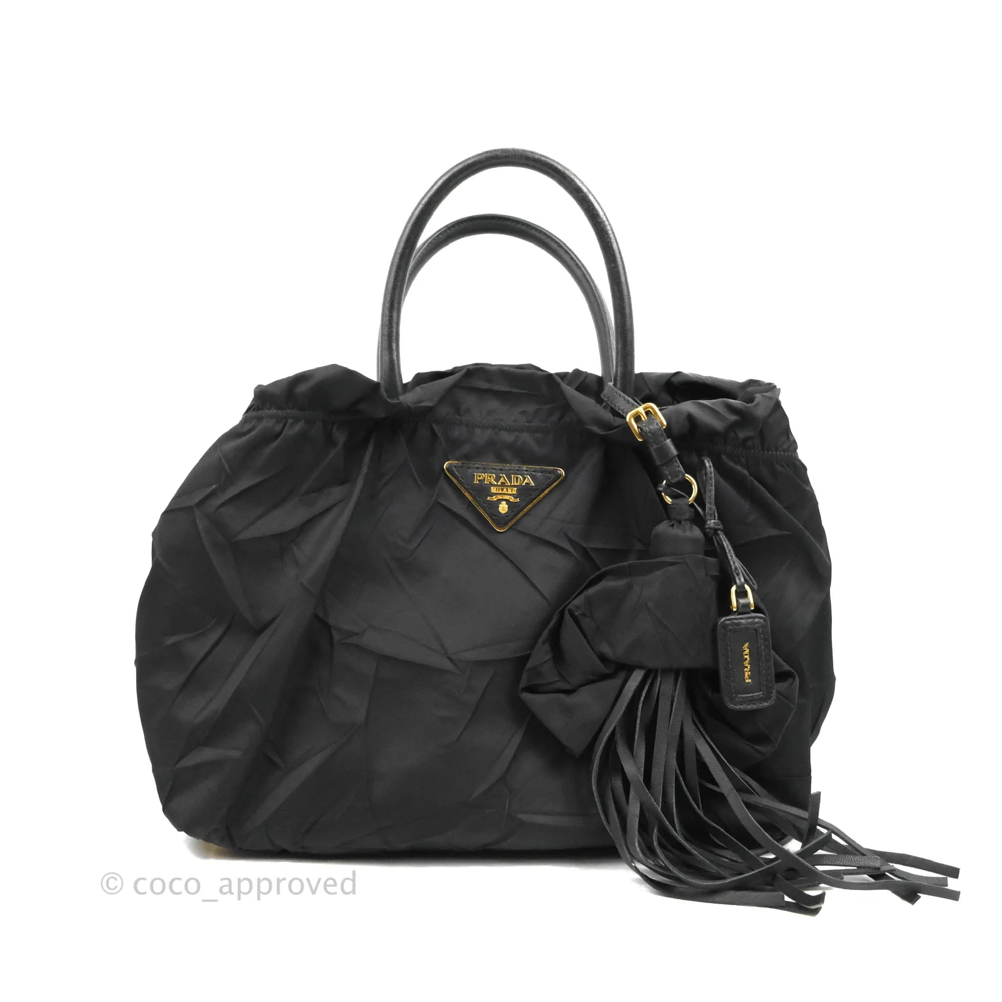 Prada Black Nylon Tassel Tote Bag Gold Hardware