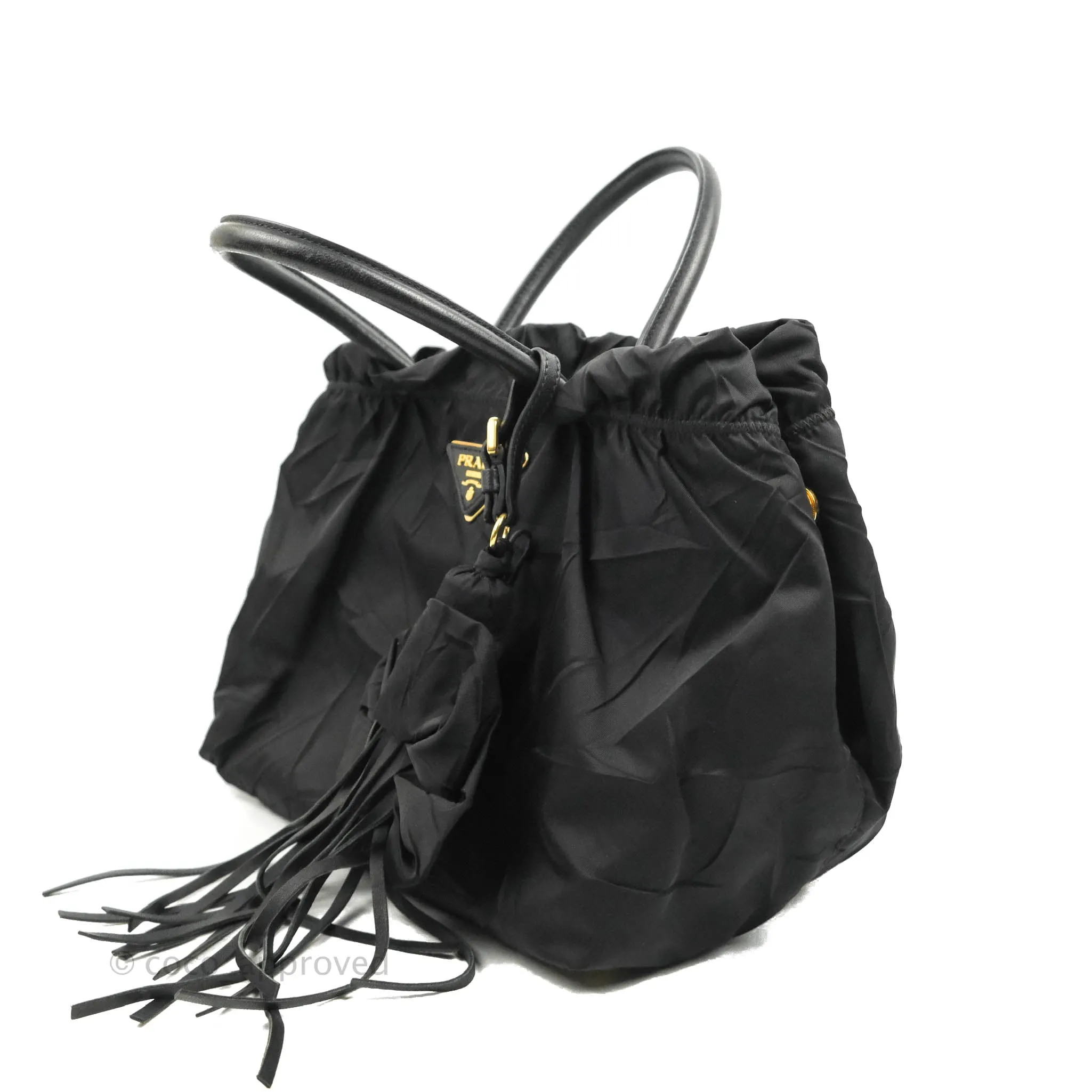 Prada Black Nylon Tassel Tote Bag Gold Hardware