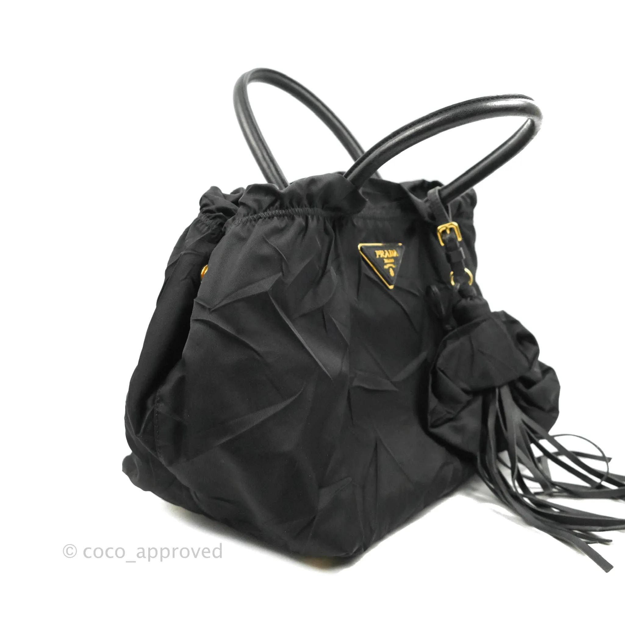 Prada Black Nylon Tassel Tote Bag Gold Hardware
