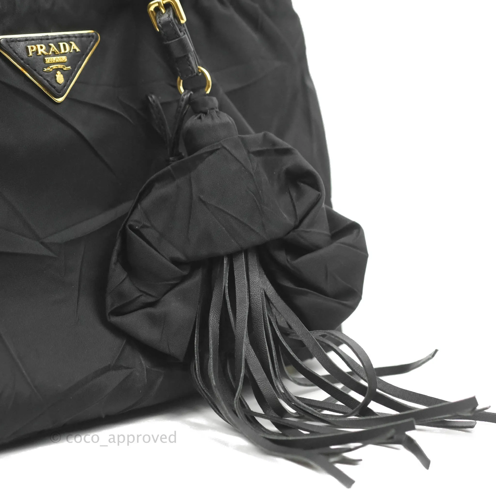 Prada Black Nylon Tassel Tote Bag Gold Hardware