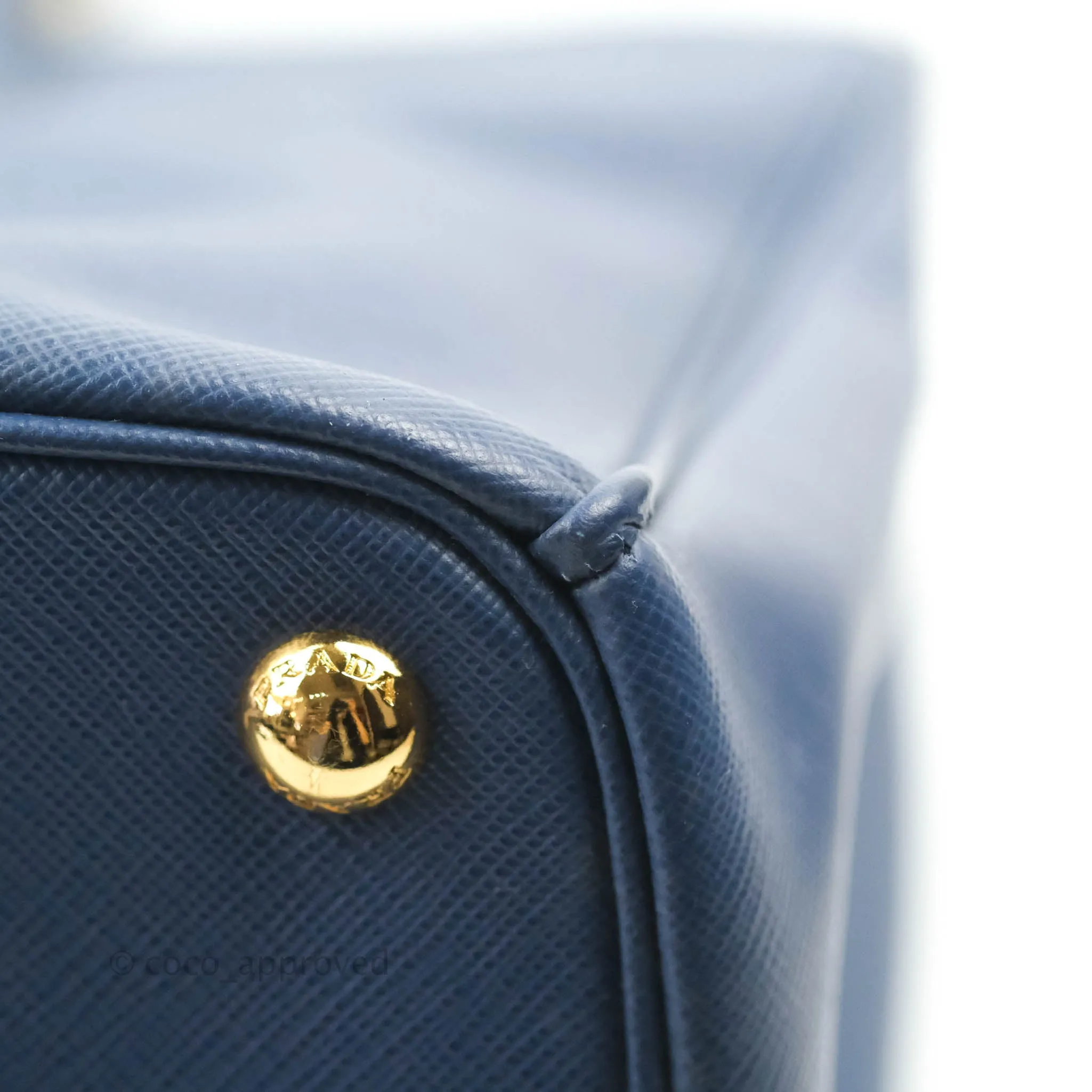Prada Double Zip Lux Saffiano Dark Blue Large Tote Bag