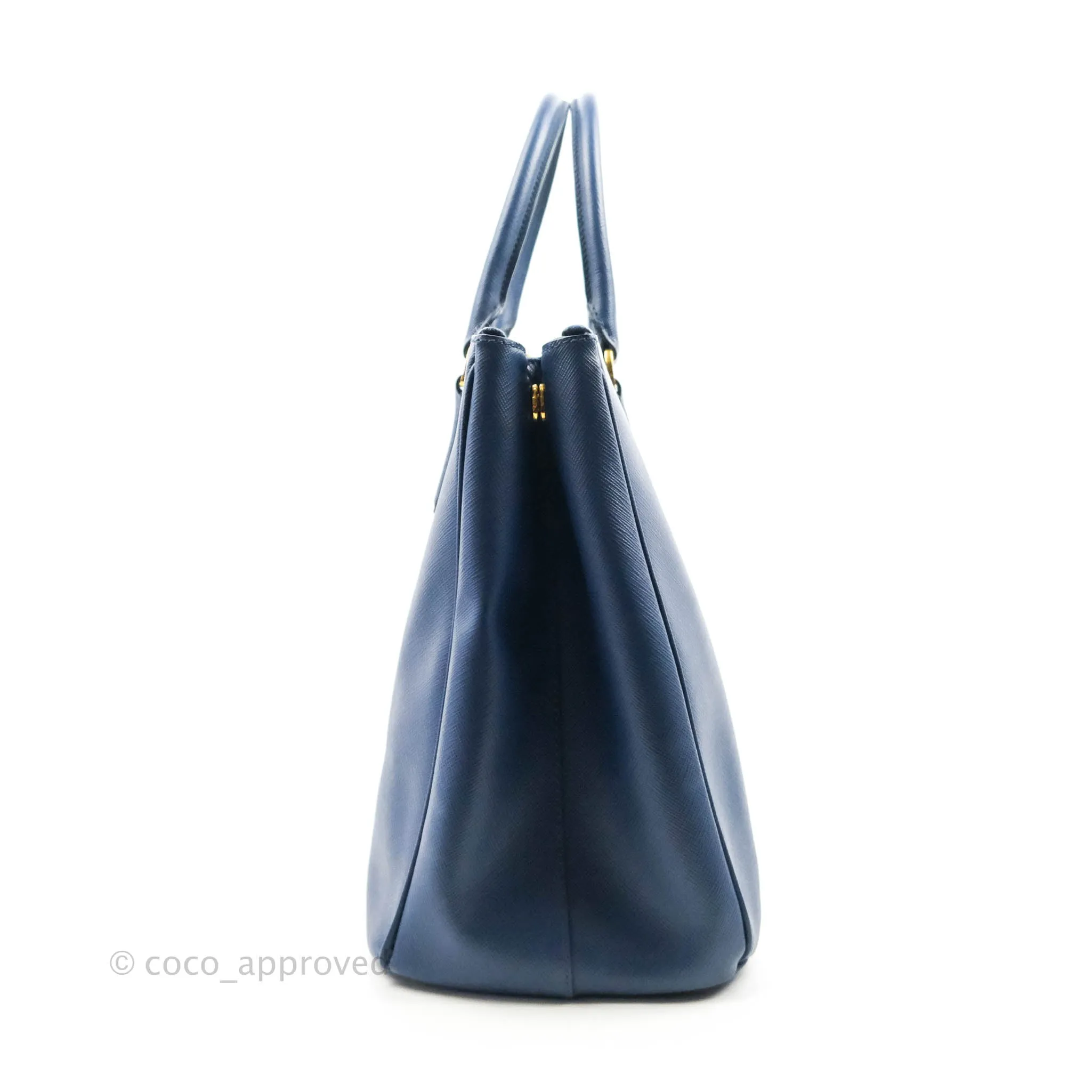 Prada Double Zip Lux Saffiano Dark Blue Large Tote Bag