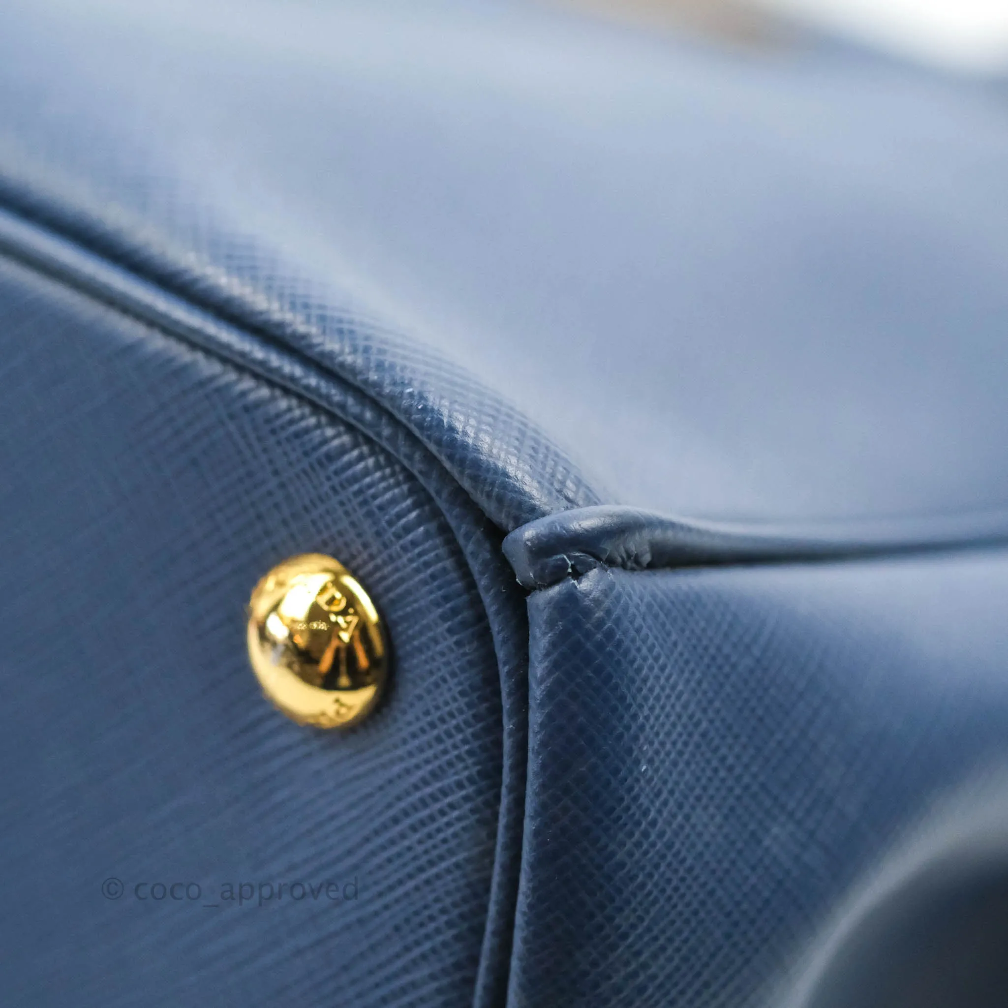 Prada Double Zip Lux Saffiano Dark Blue Large Tote Bag