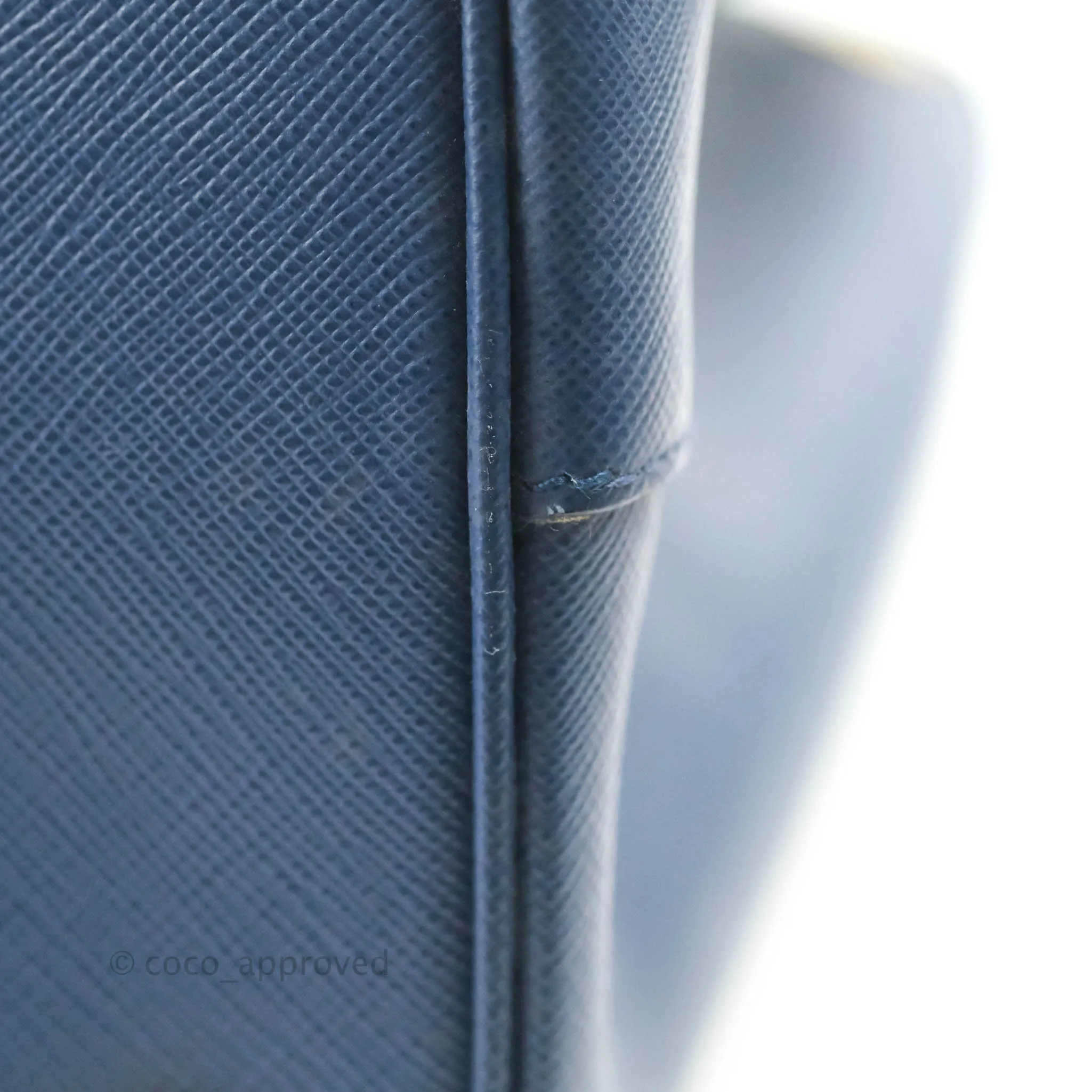 Prada Double Zip Lux Saffiano Dark Blue Large Tote Bag