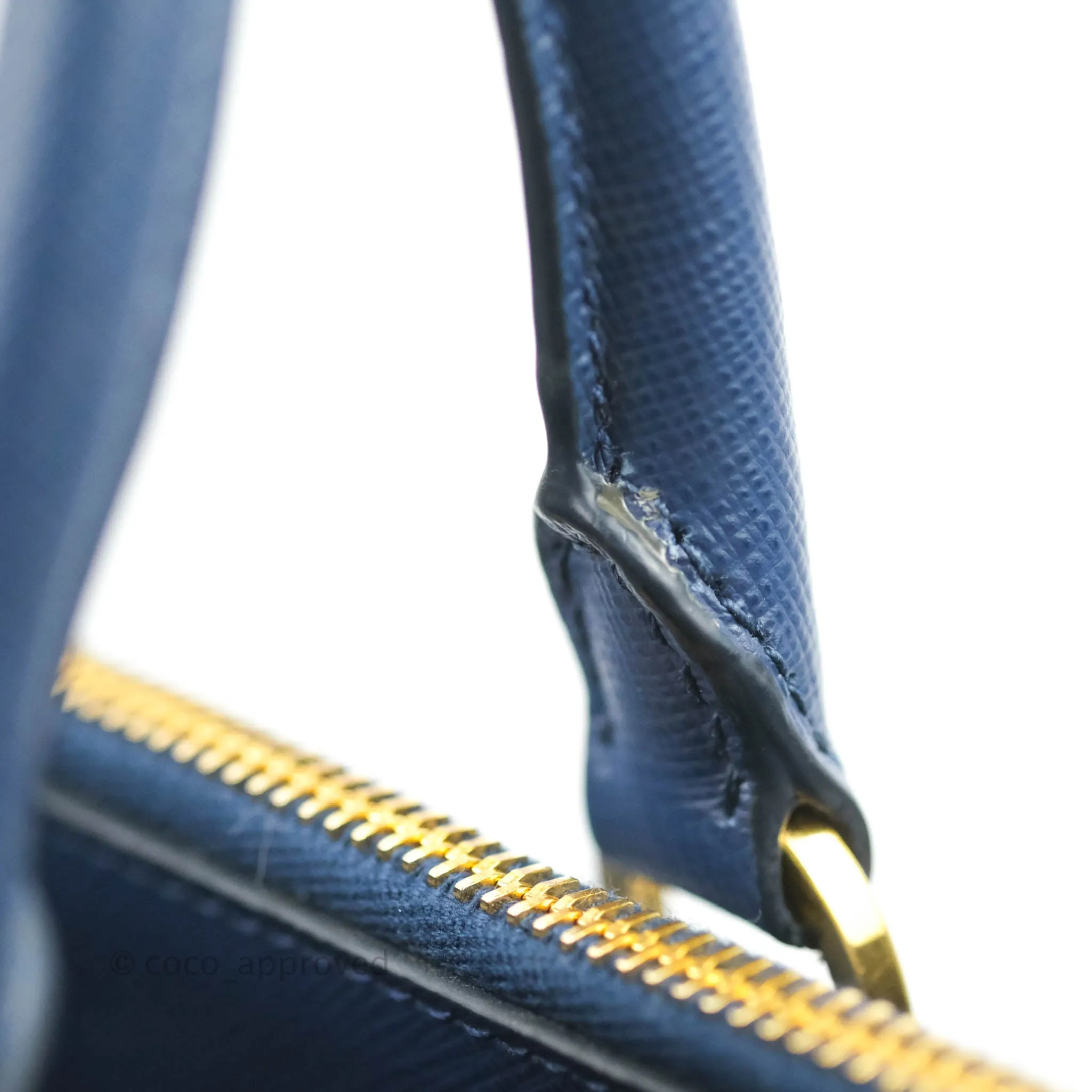Prada Double Zip Lux Saffiano Dark Blue Large Tote Bag
