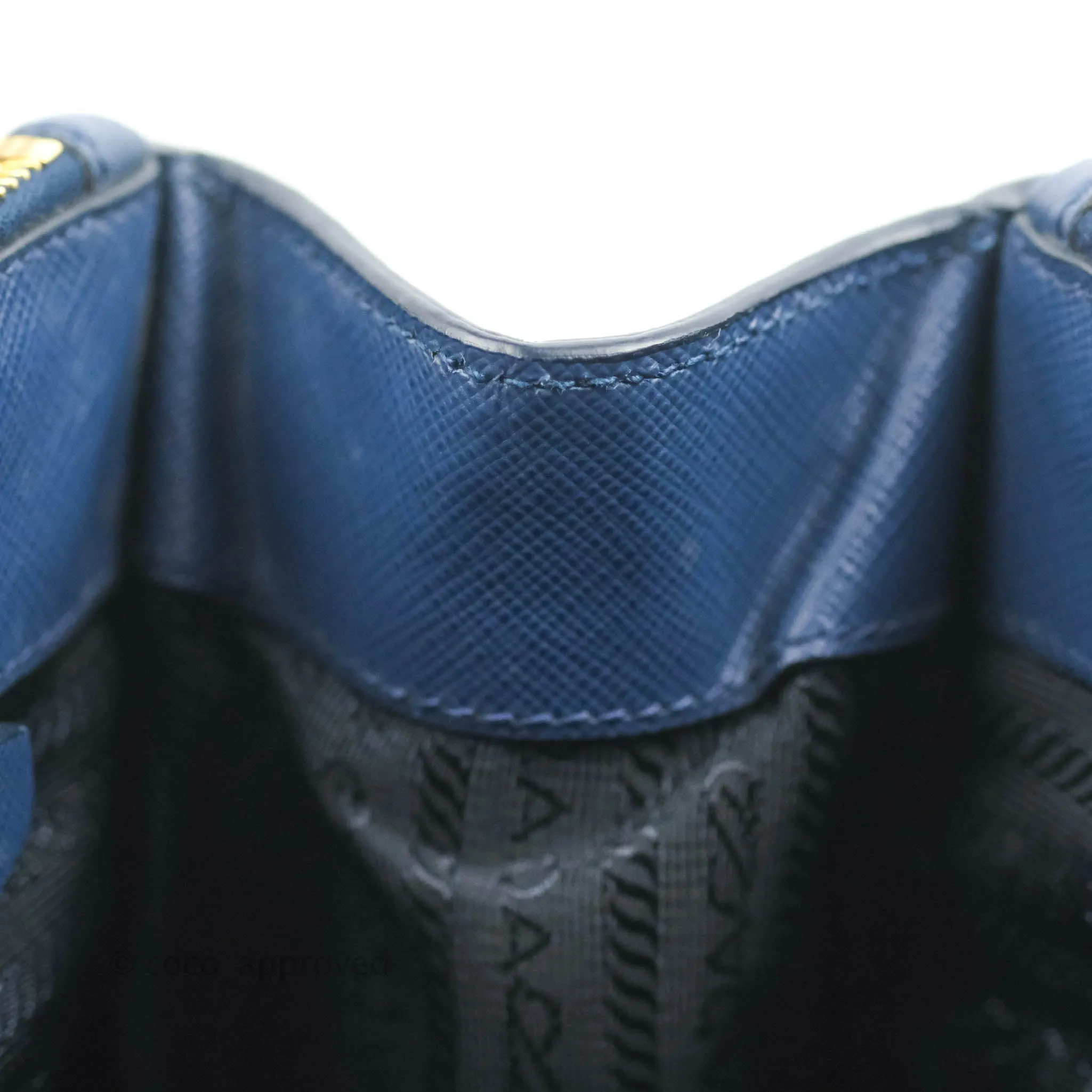 Prada Double Zip Lux Saffiano Dark Blue Large Tote Bag