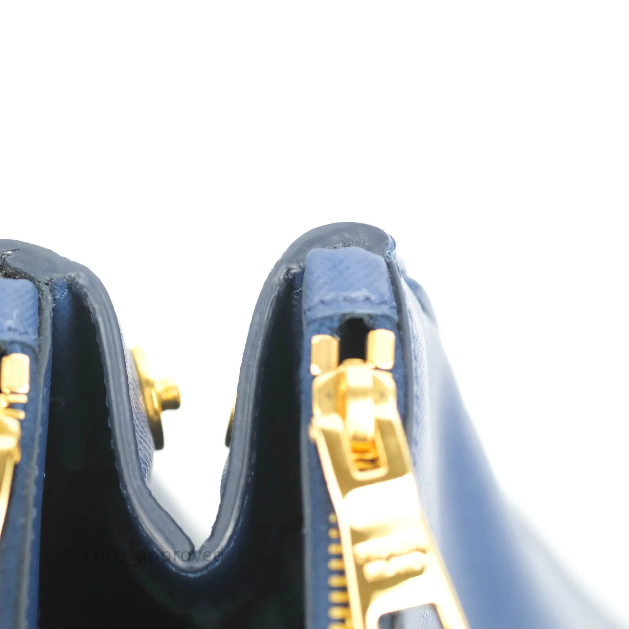 Prada Double Zip Lux Saffiano Dark Blue Large Tote Bag