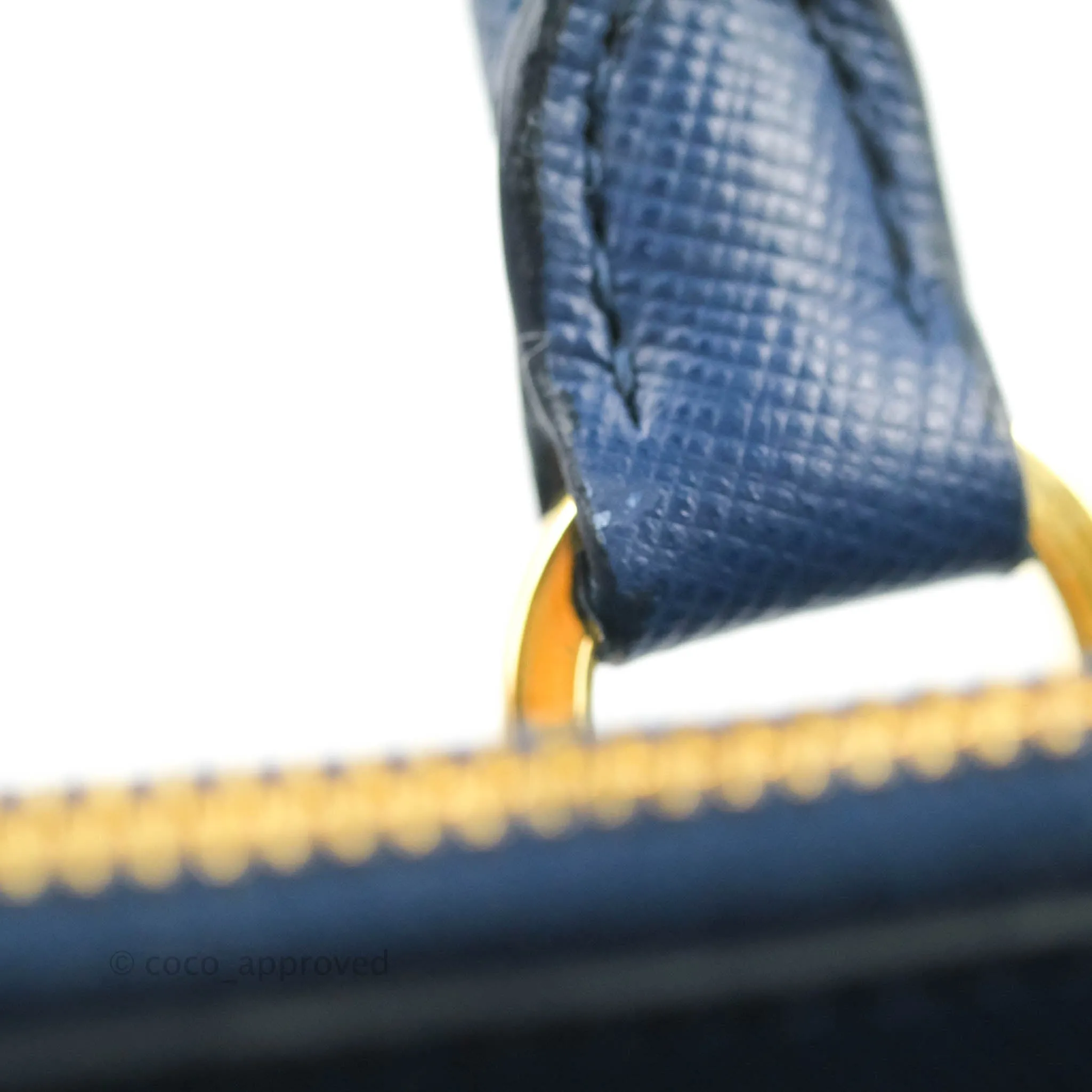 Prada Double Zip Lux Saffiano Dark Blue Large Tote Bag