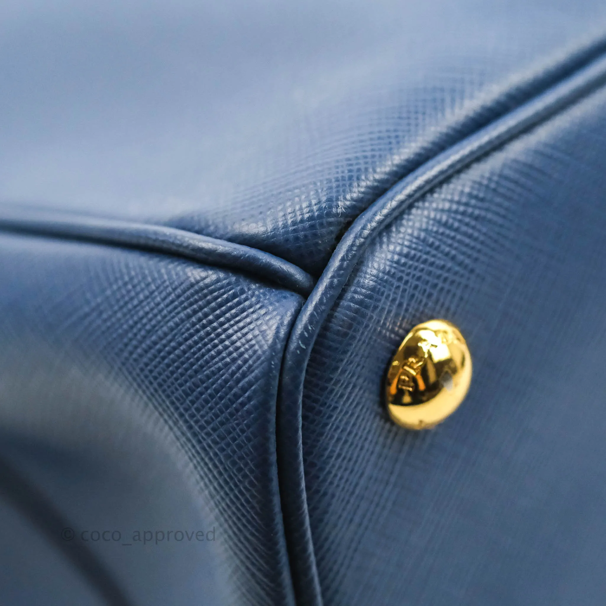 Prada Double Zip Lux Saffiano Dark Blue Large Tote Bag