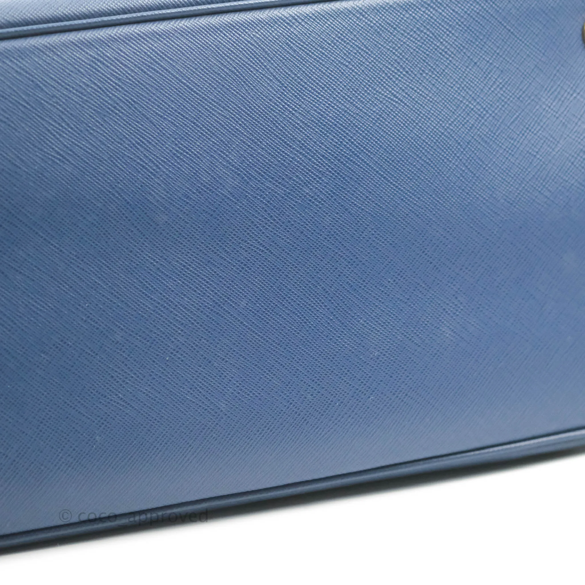 Prada Double Zip Lux Saffiano Dark Blue Large Tote Bag