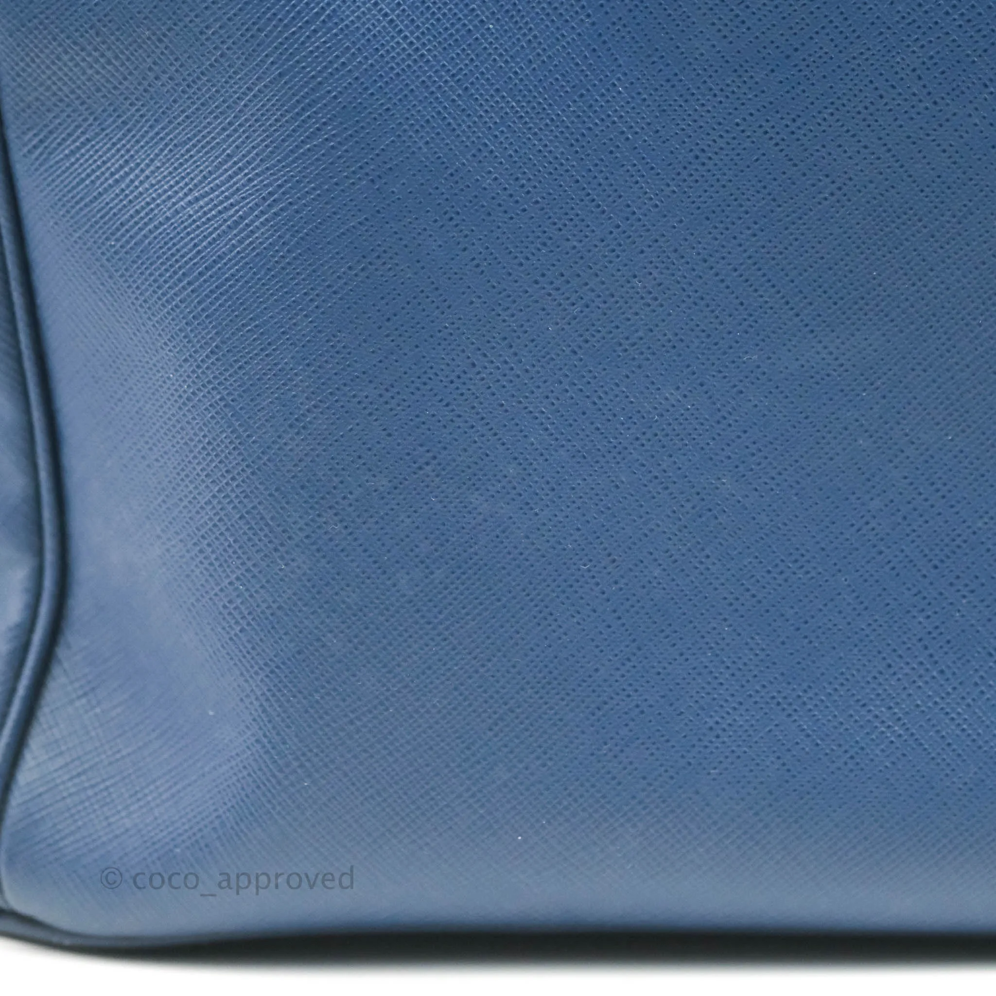 Prada Double Zip Lux Saffiano Dark Blue Large Tote Bag