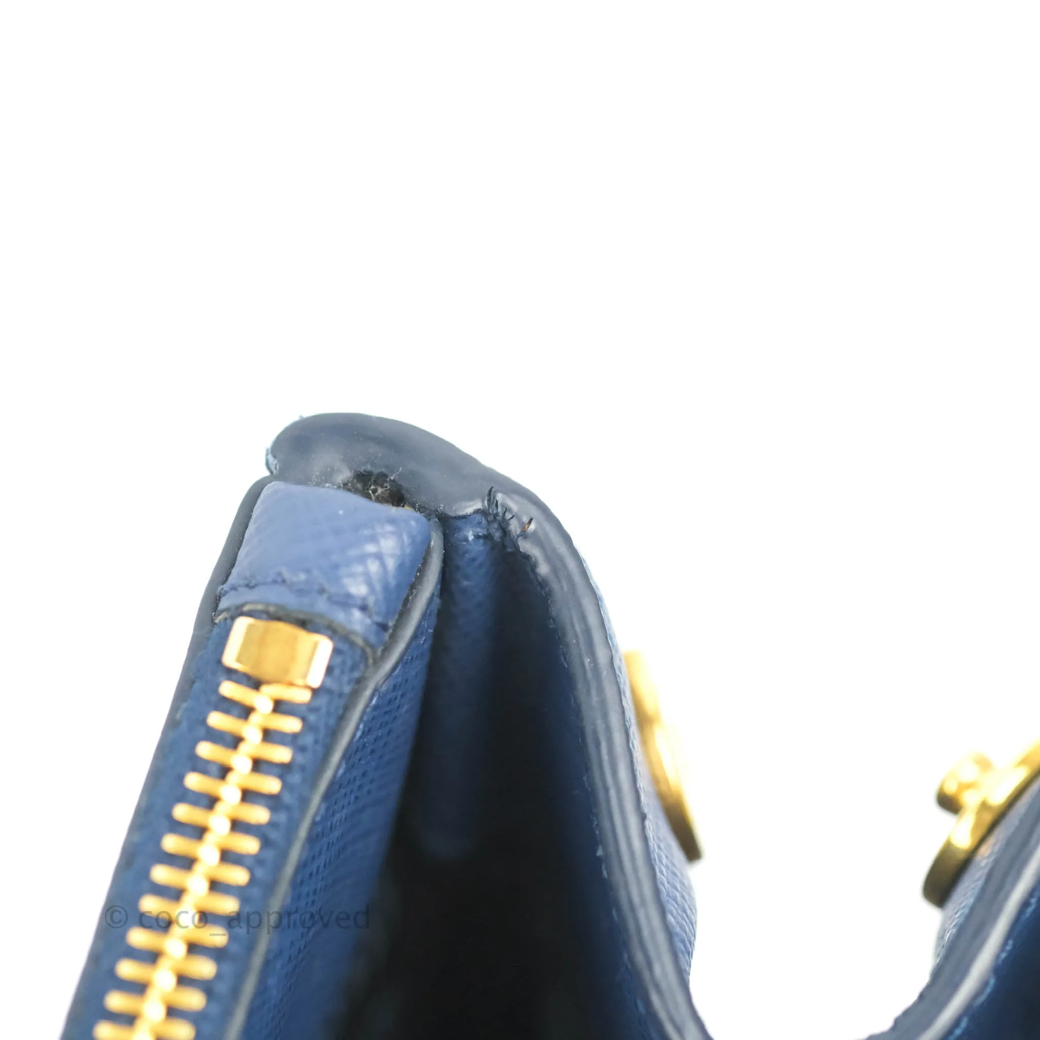 Prada Double Zip Lux Saffiano Dark Blue Large Tote Bag