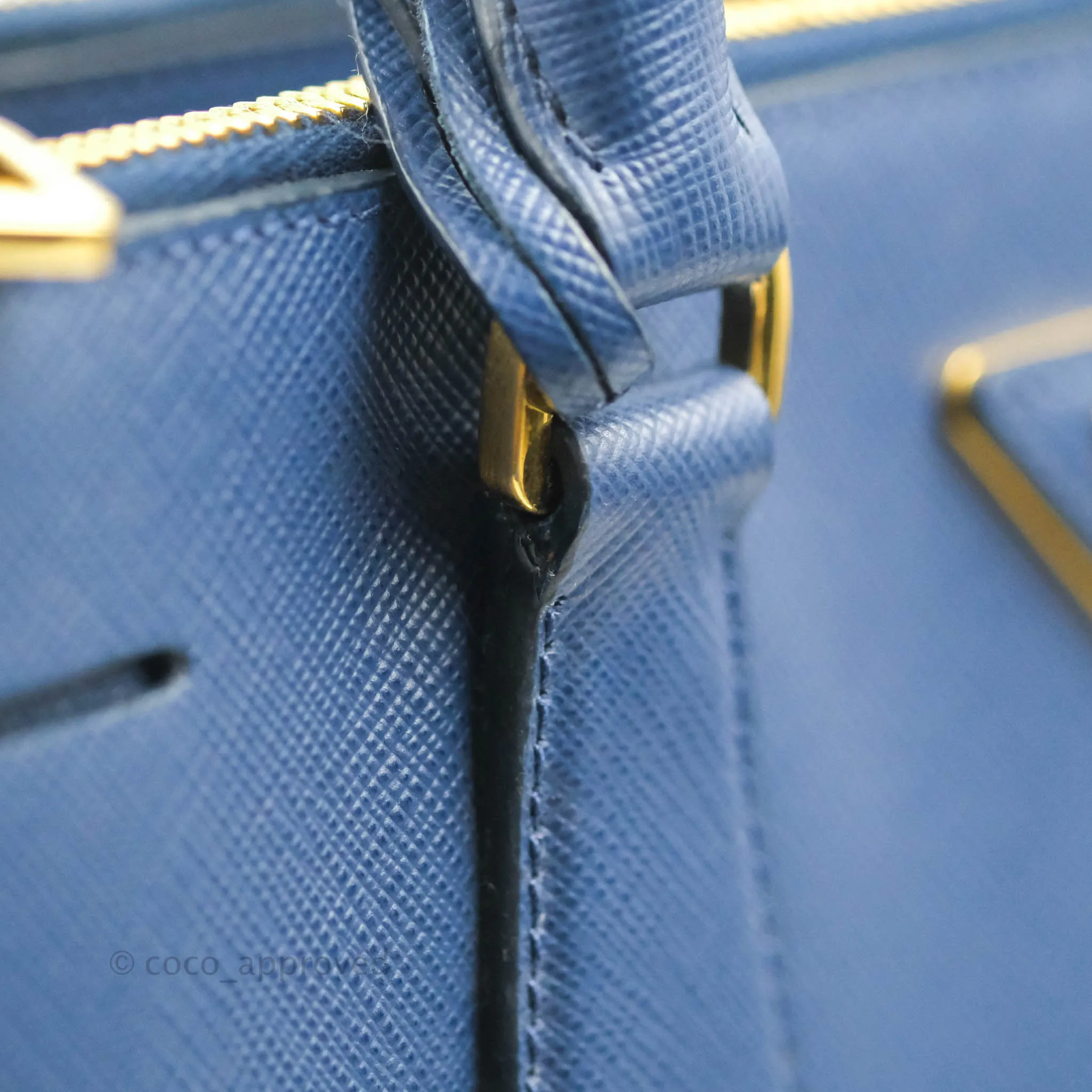 Prada Double Zip Lux Saffiano Dark Blue Large Tote Bag