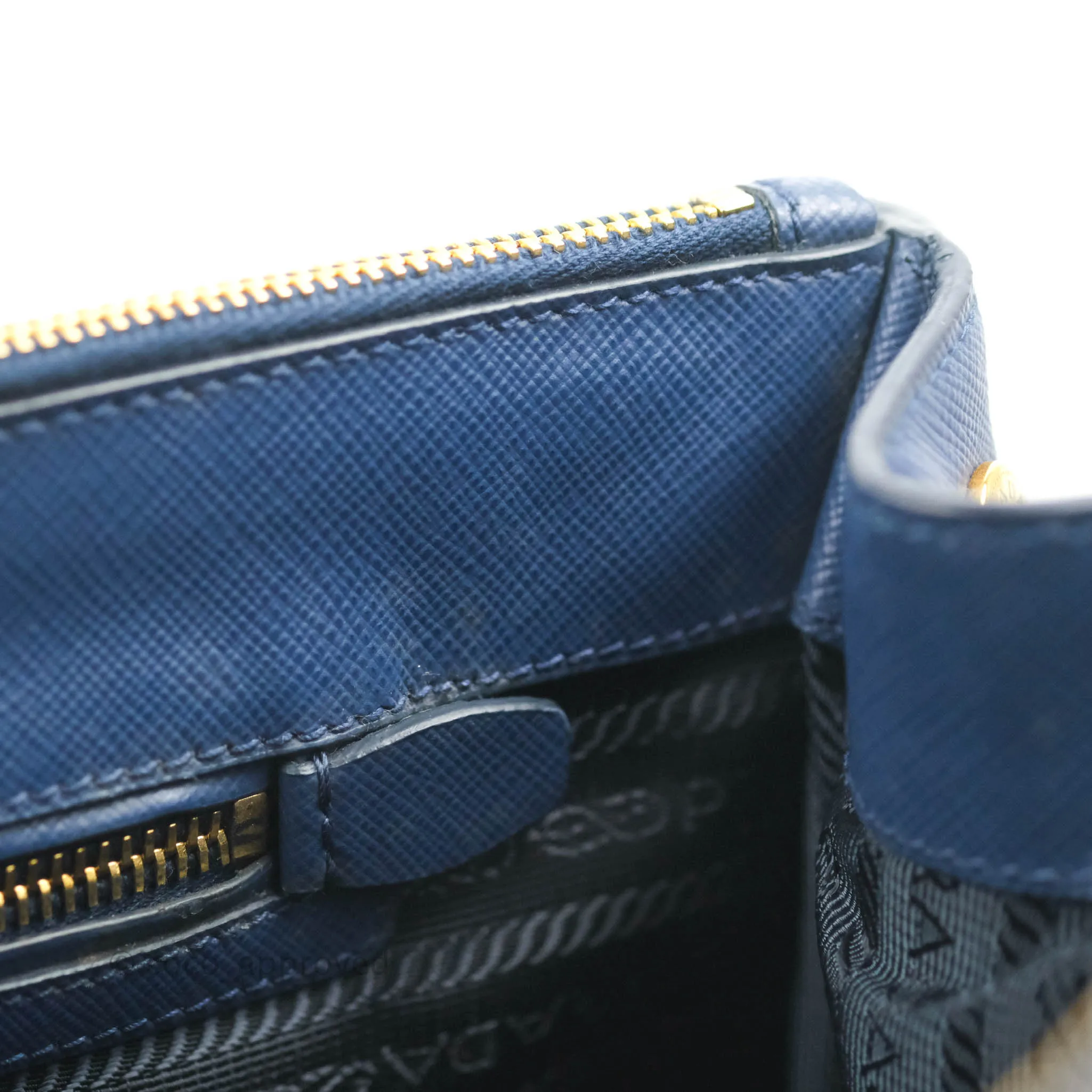 Prada Double Zip Lux Saffiano Dark Blue Large Tote Bag